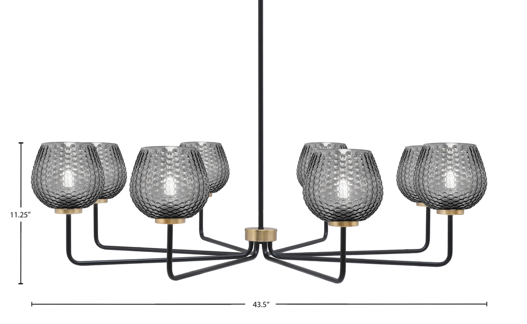 Sandia Eight Light Chandelier in Matte Black & New Age Brass with Smoke Textured Shade