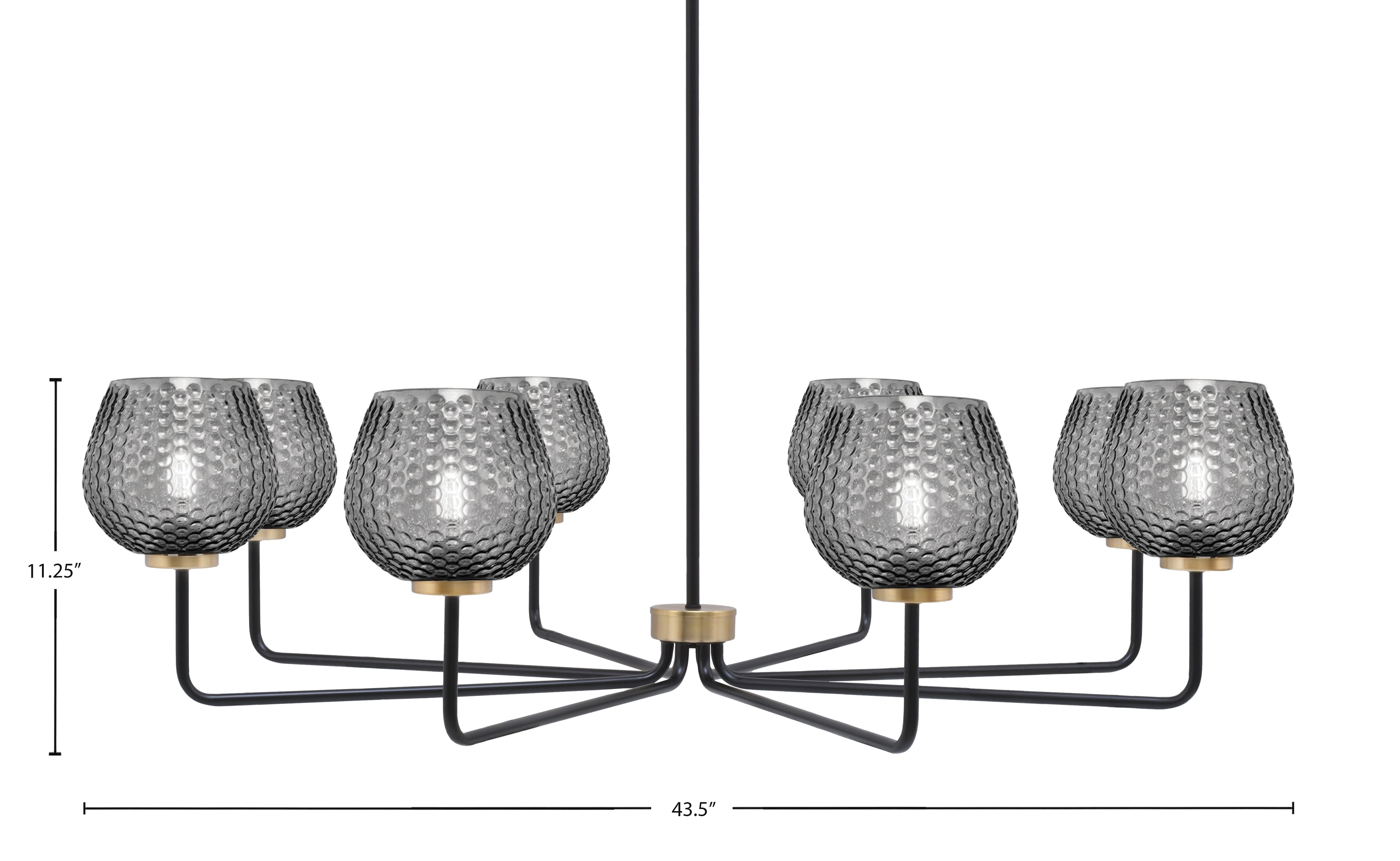 Sandia Eight Light Chandelier in Matte Black & New Age Brass with Smoke Textured Shade