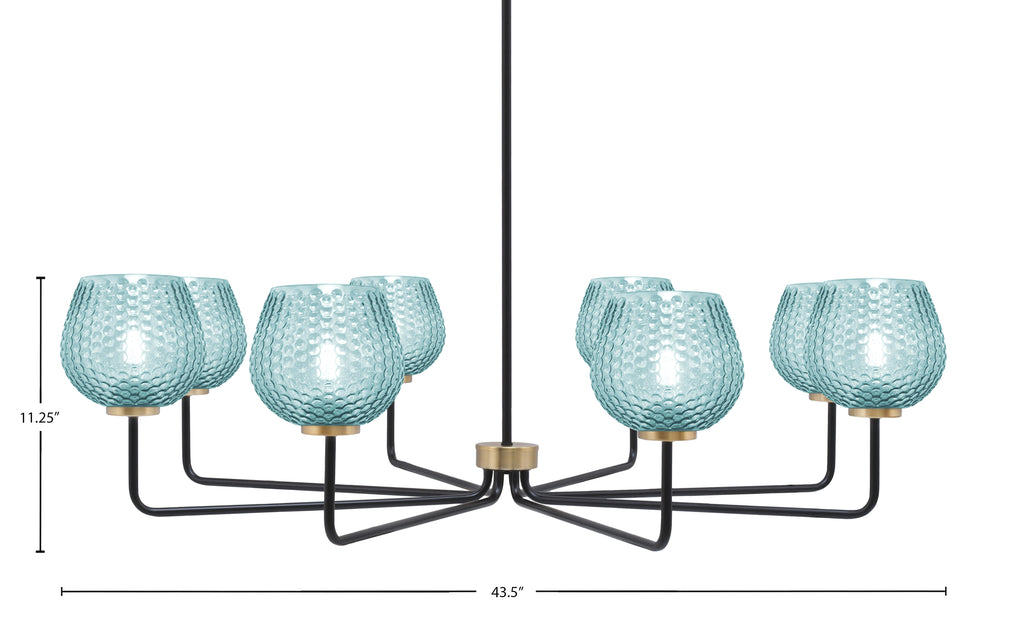 Sandia Eight Light Chandelier in Matte Black & New Age Brass with Turquoise Textured Shade