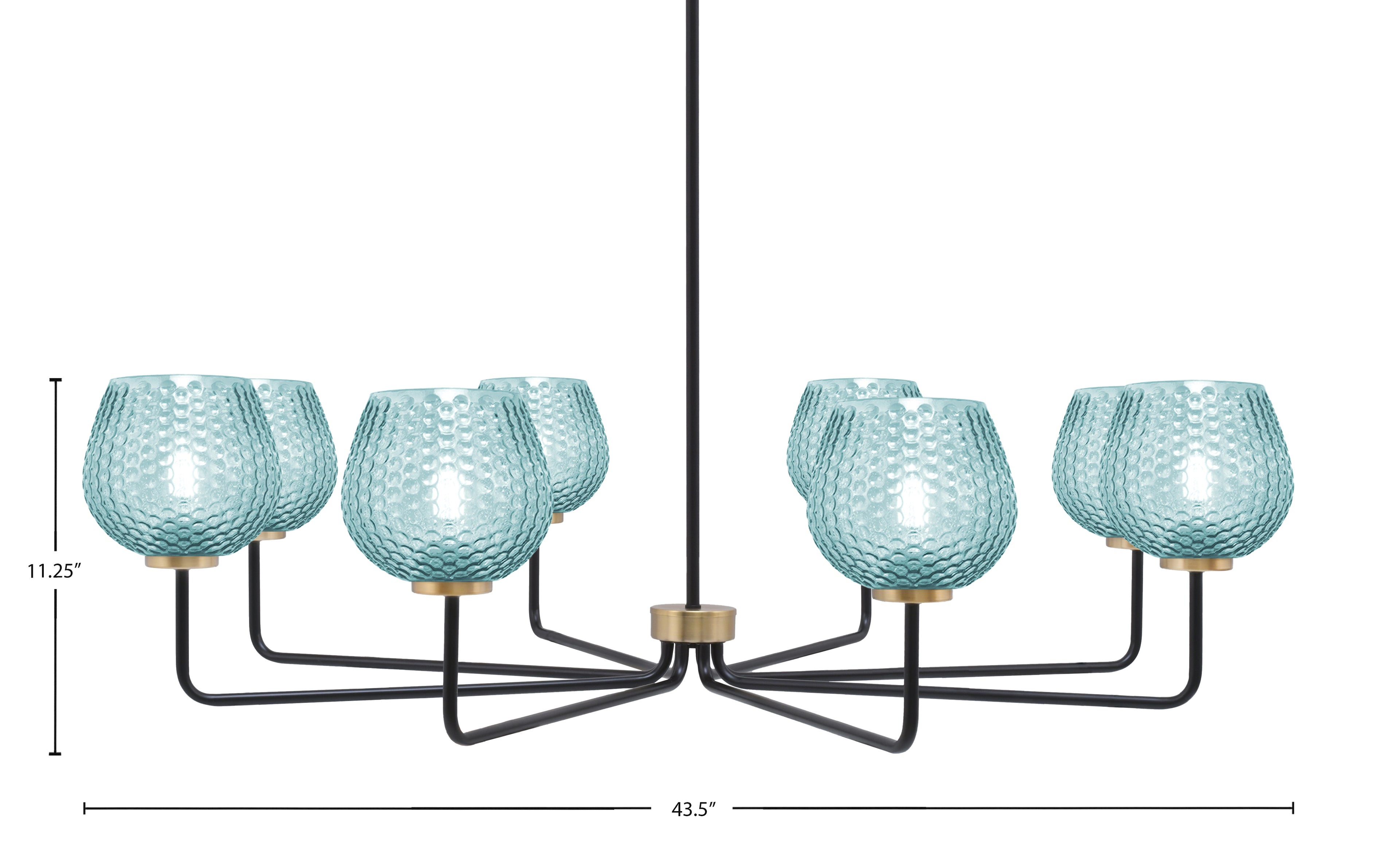 Sandia Eight Light Chandelier in Matte Black & New Age Brass with Turquoise Textured Shade
