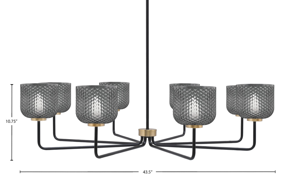 Sandia Eight Light Chandelier in Matte Black & New Age Brass with Smoke Textured Shade