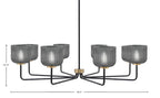 Sandia Eight Light Chandelier in Matte Black & New Age Brass with Smoke Textured Shade