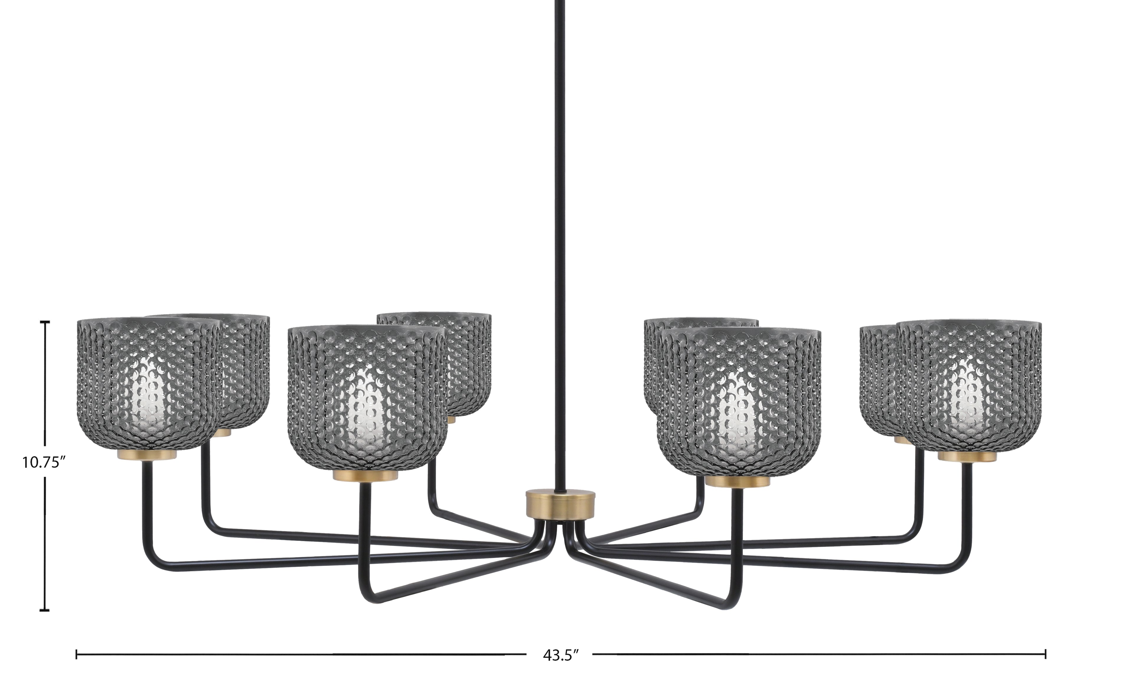 Sandia Eight Light Chandelier in Matte Black & New Age Brass with Smoke Textured Shade