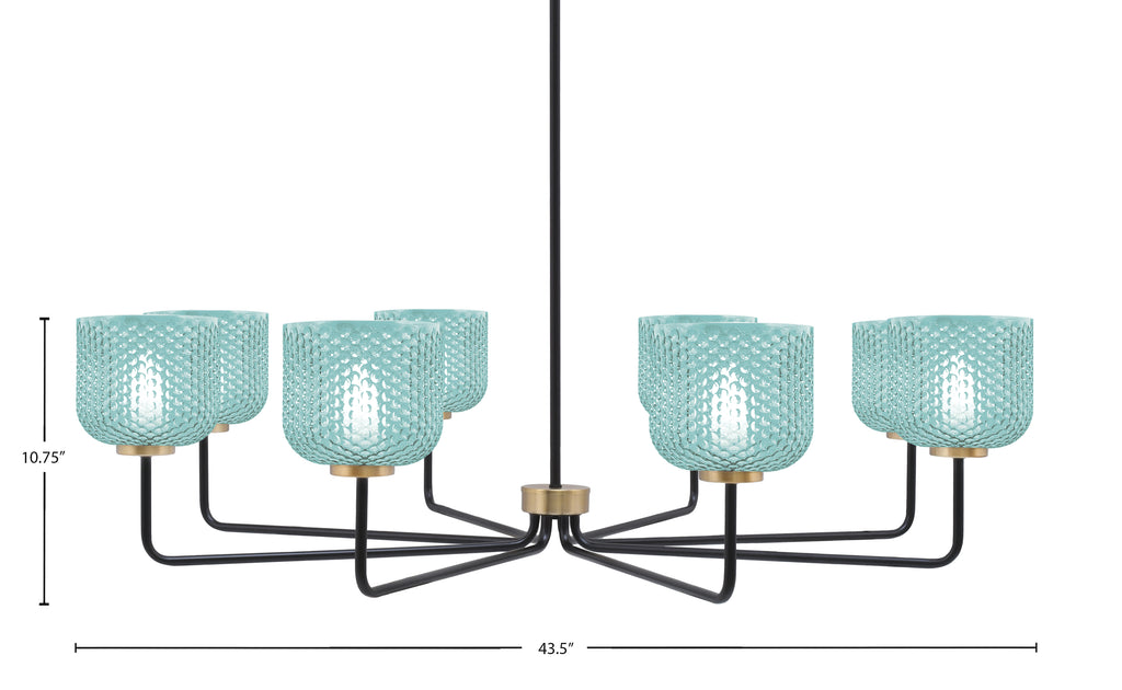 Sandia Eight Light Chandelier in Matte Black & New Age Brass with Turquoise Textured Shade