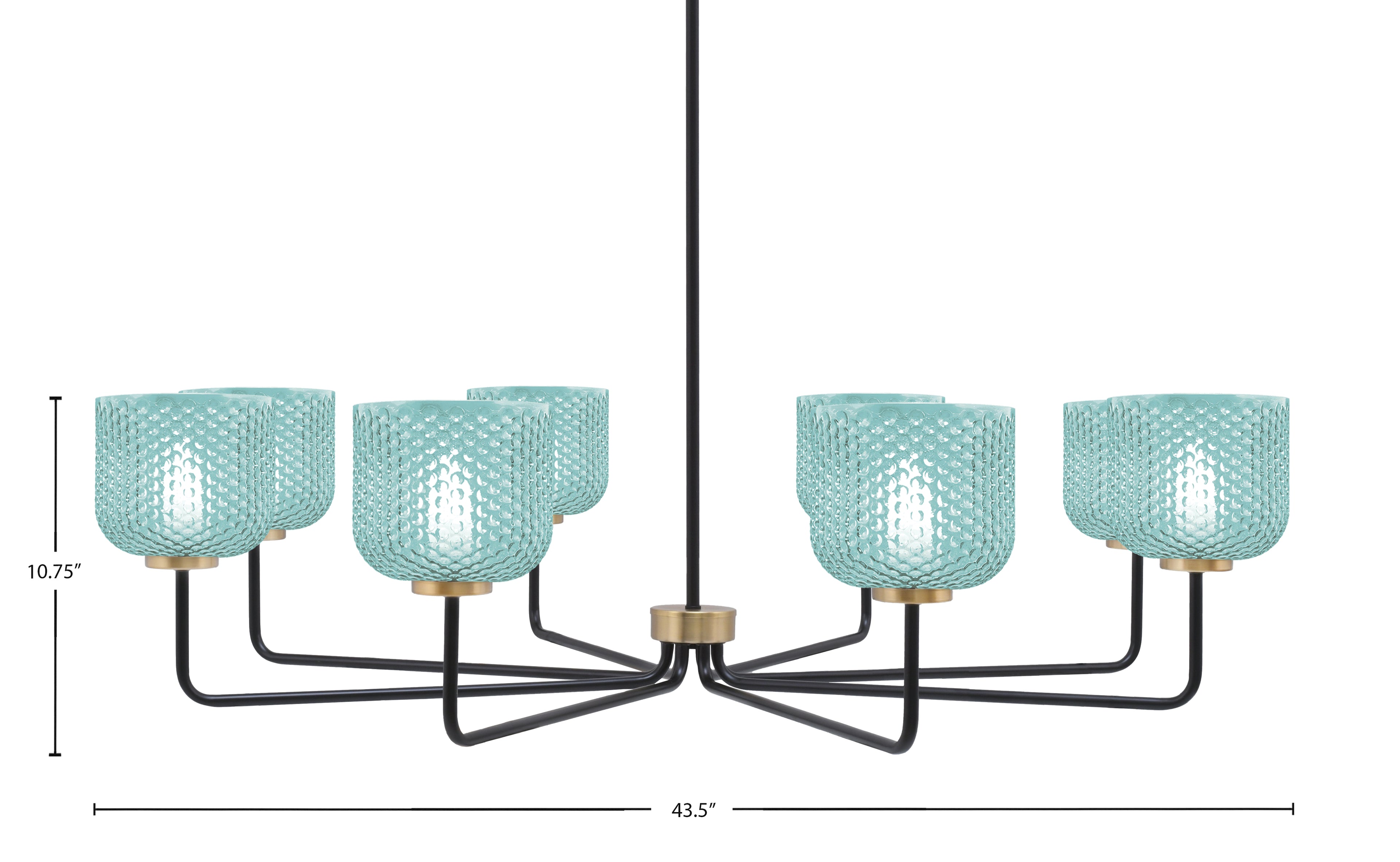 Sandia Eight Light Chandelier in Matte Black & New Age Brass with Turquoise Textured Shade