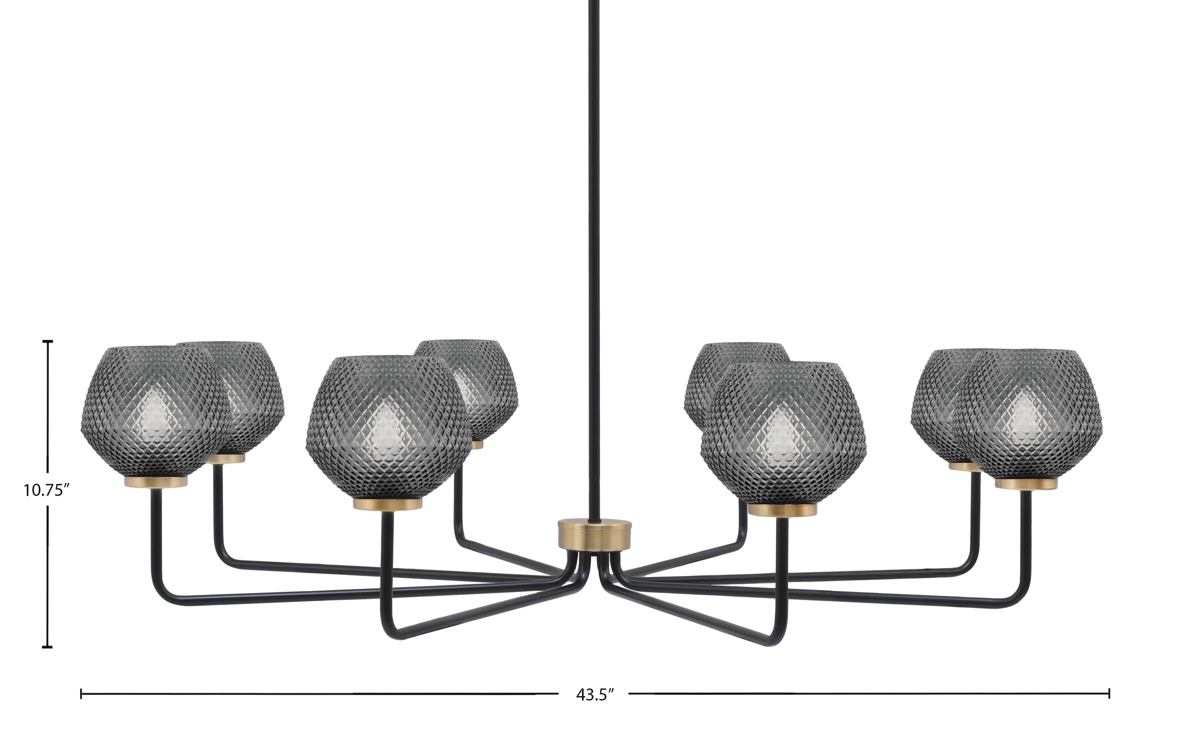 Sandia Eight Light Chandelier in Matte Black & New Age Brass with Smoke Textured Shade