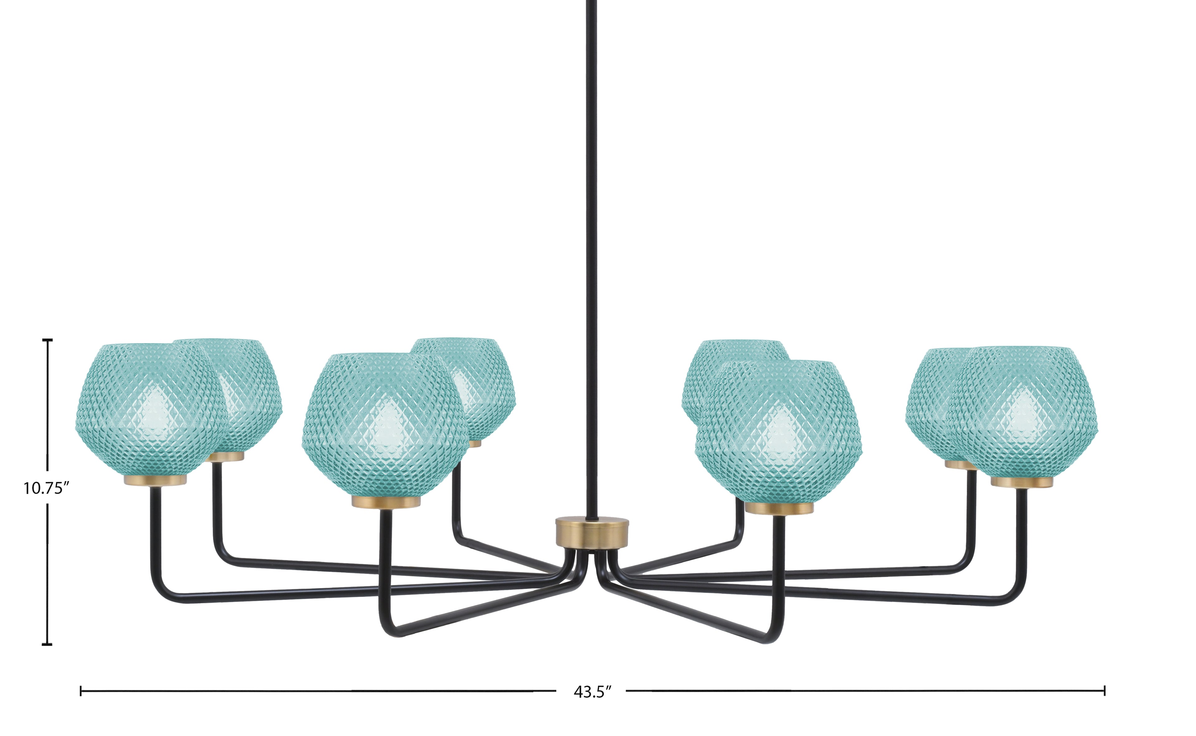 Sandia Eight Light Chandelier in Matte Black & New Age Brass with Turquoise Textured Shade