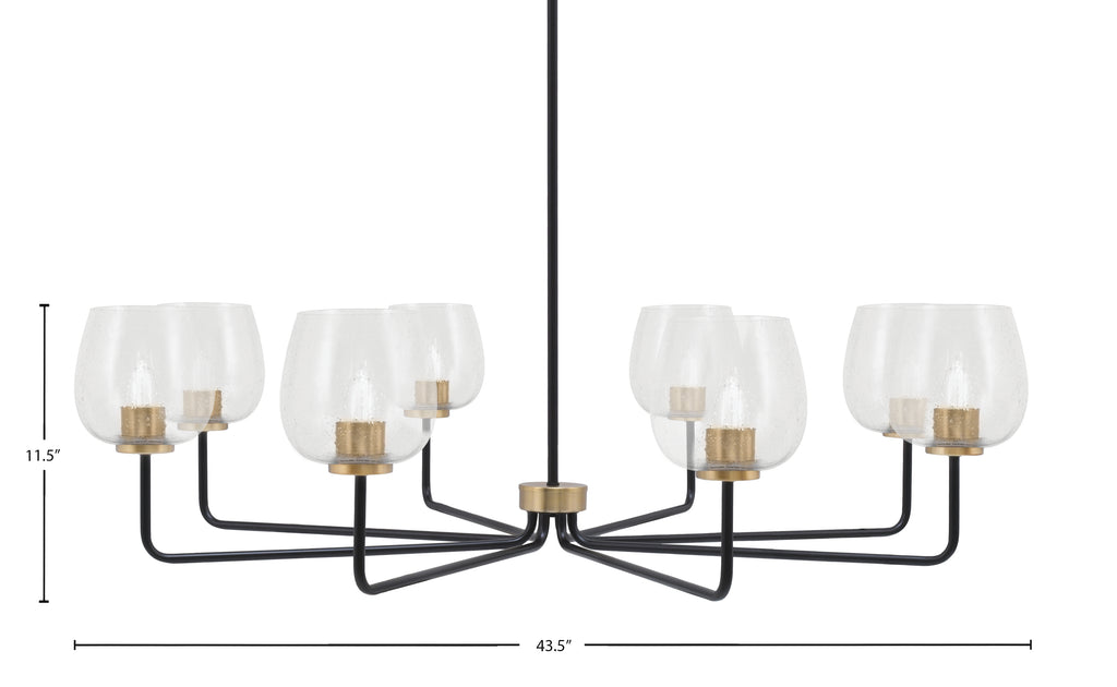 Sandia Eight Light Chandelier in Matte Black & New Age Brass with Clear Bubble Shade