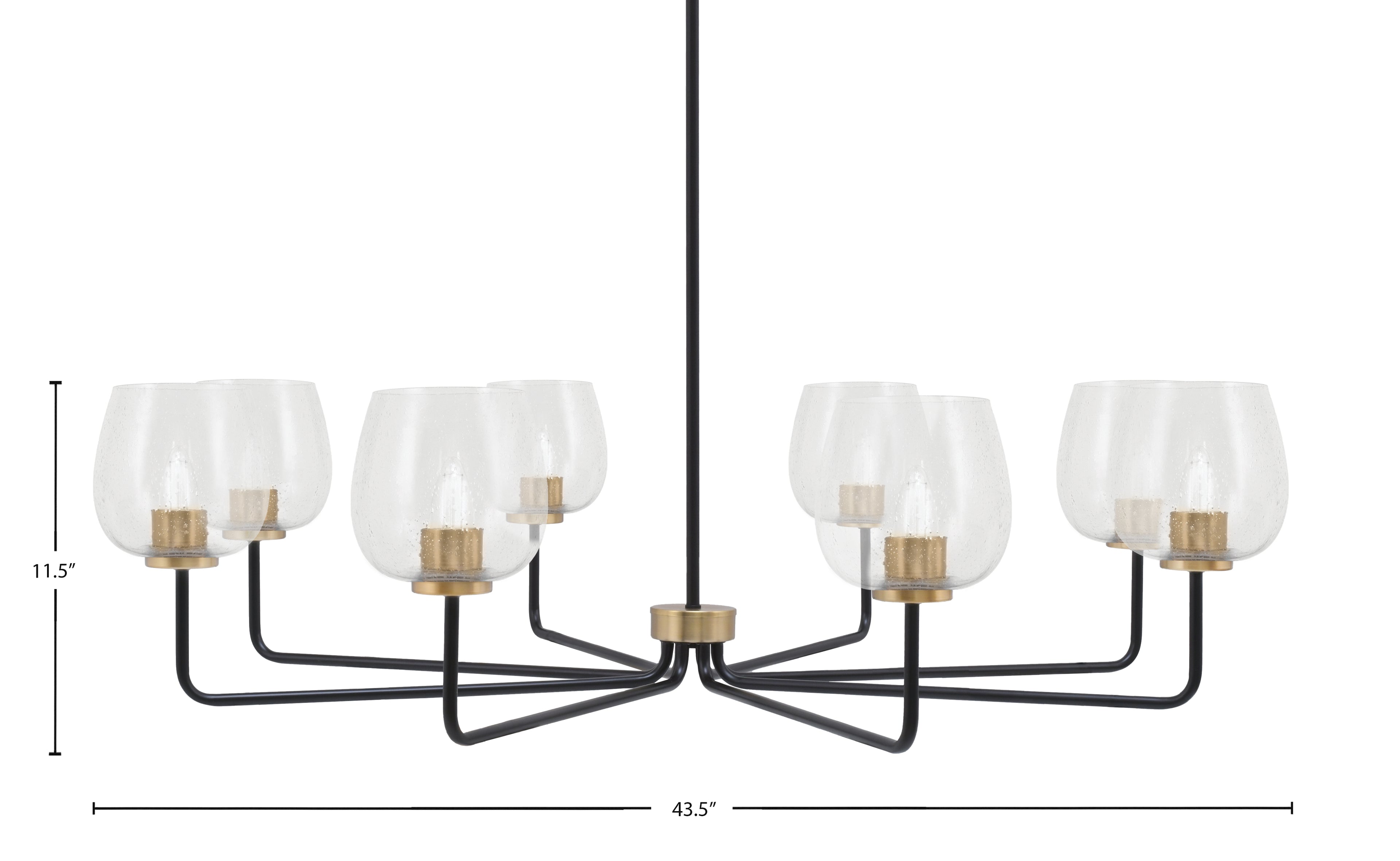 Sandia Eight Light Chandelier in Matte Black & New Age Brass with Clear Bubble Shade