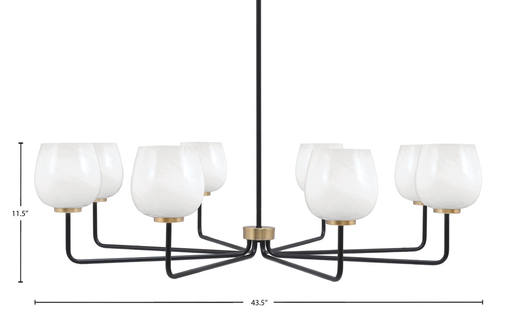 Sandia Eight Light Chandelier in Matte Black & New Age Brass with White Marble Shade