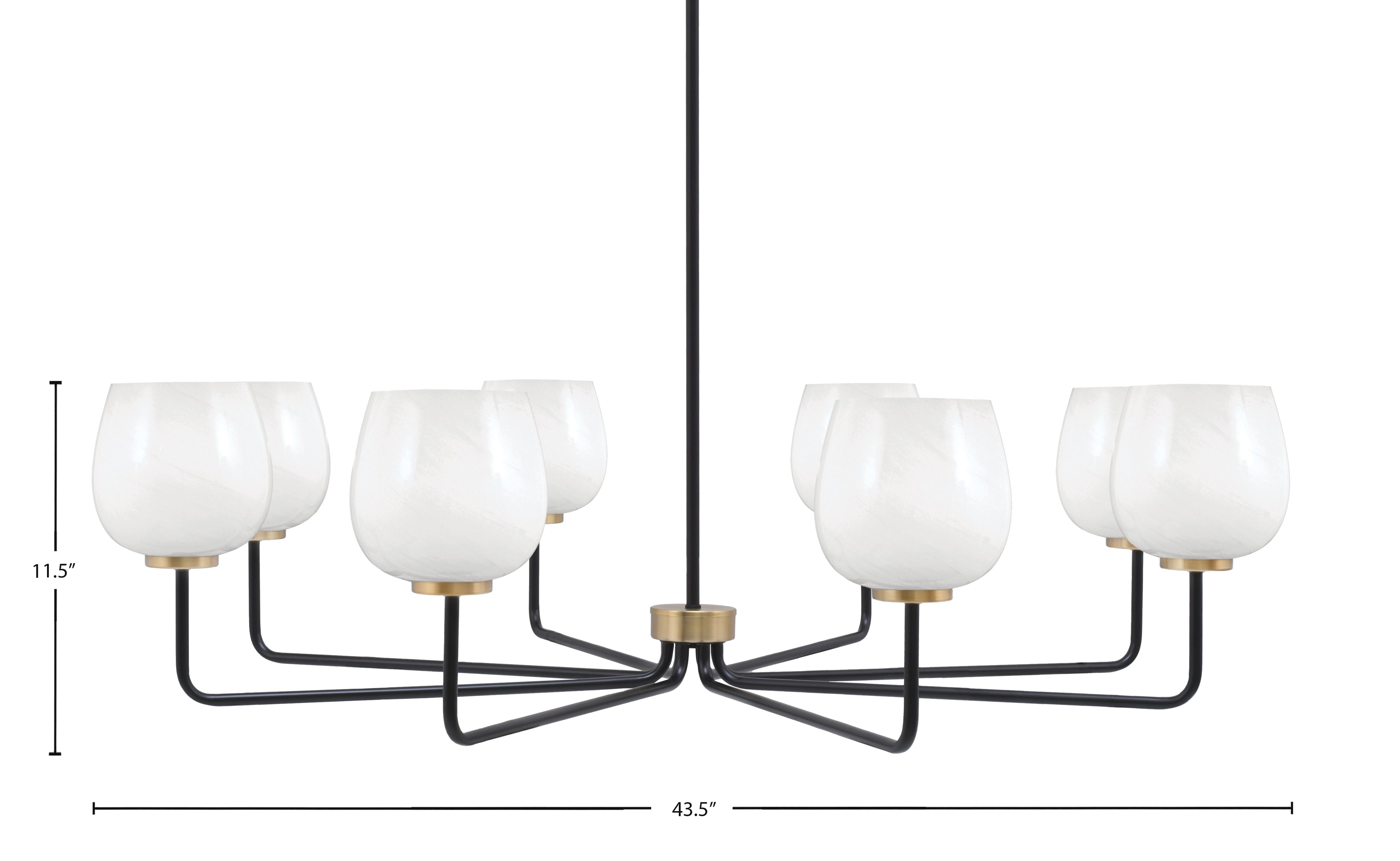 Sandia Eight Light Chandelier in Matte Black & New Age Brass with White Marble Shade