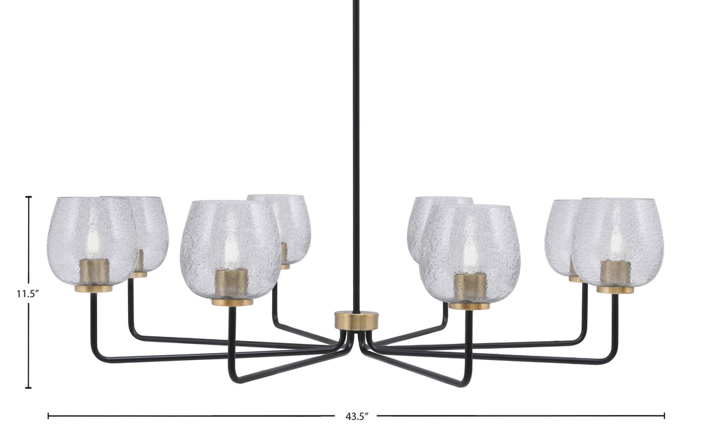 Sandia Eight Light Chandelier in Matte Black & New Age Brass with Smoke Bubble Shade