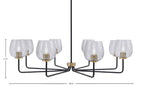 Sandia Eight Light Chandelier in Matte Black & New Age Brass with Smoke Bubble Shade