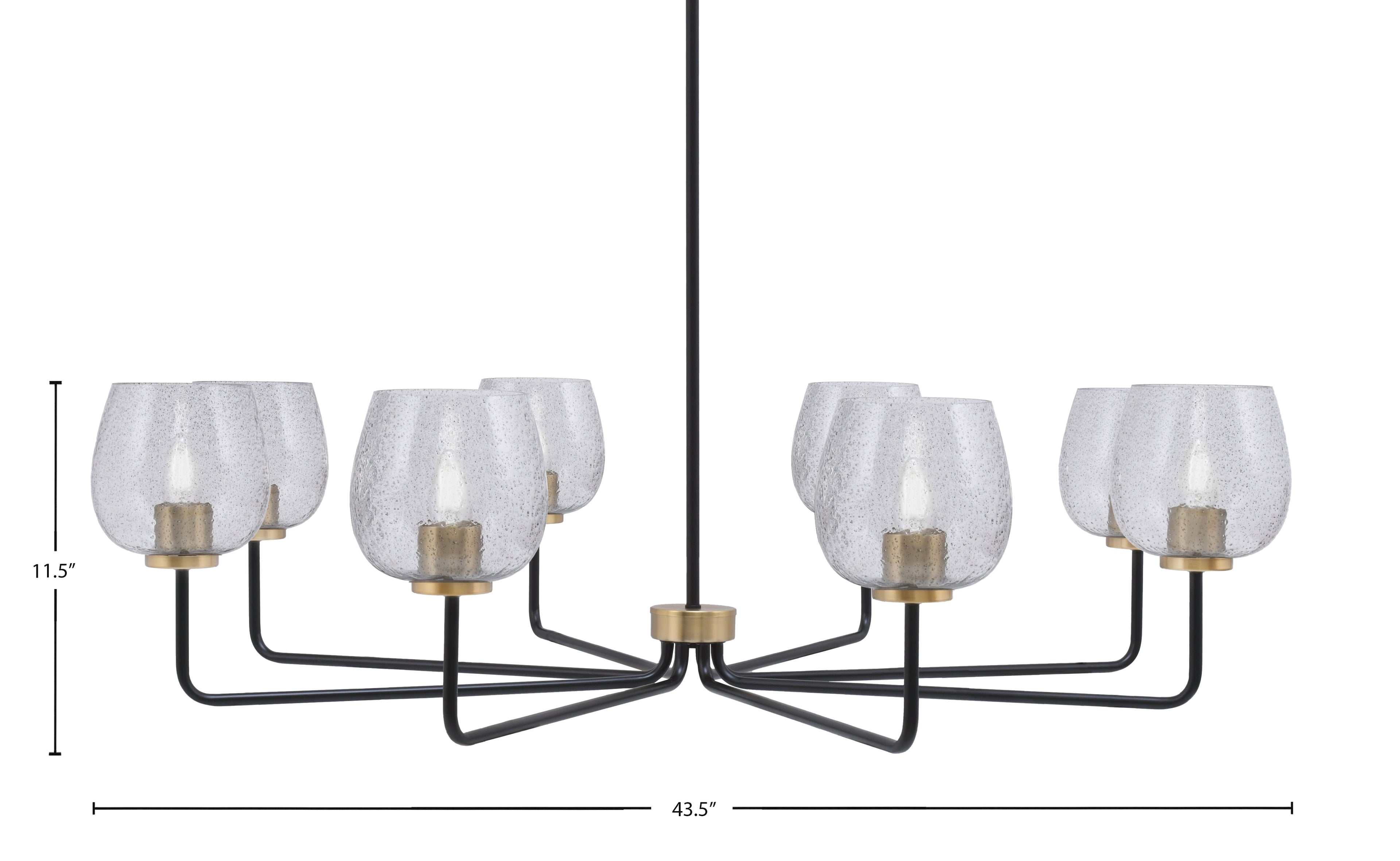 Sandia Eight Light Chandelier in Matte Black & New Age Brass with Smoke Bubble Shade