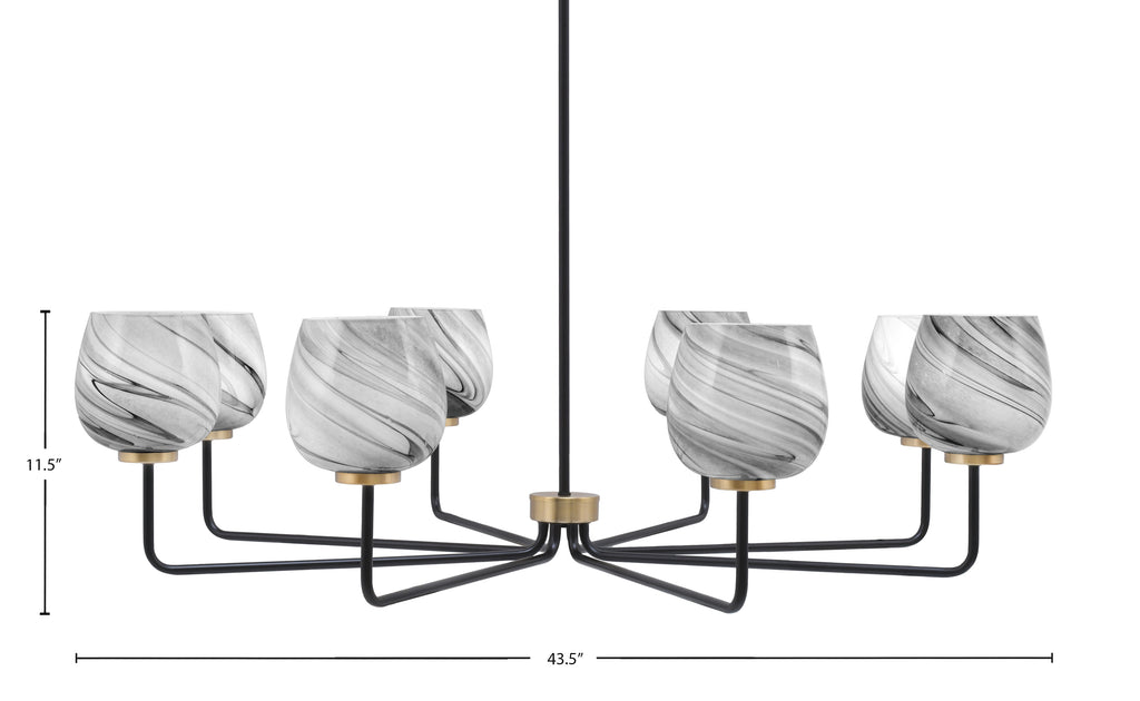 Sandia Eight Light Chandelier in Matte Black & New Age Brass with Onyx Swirl Shade