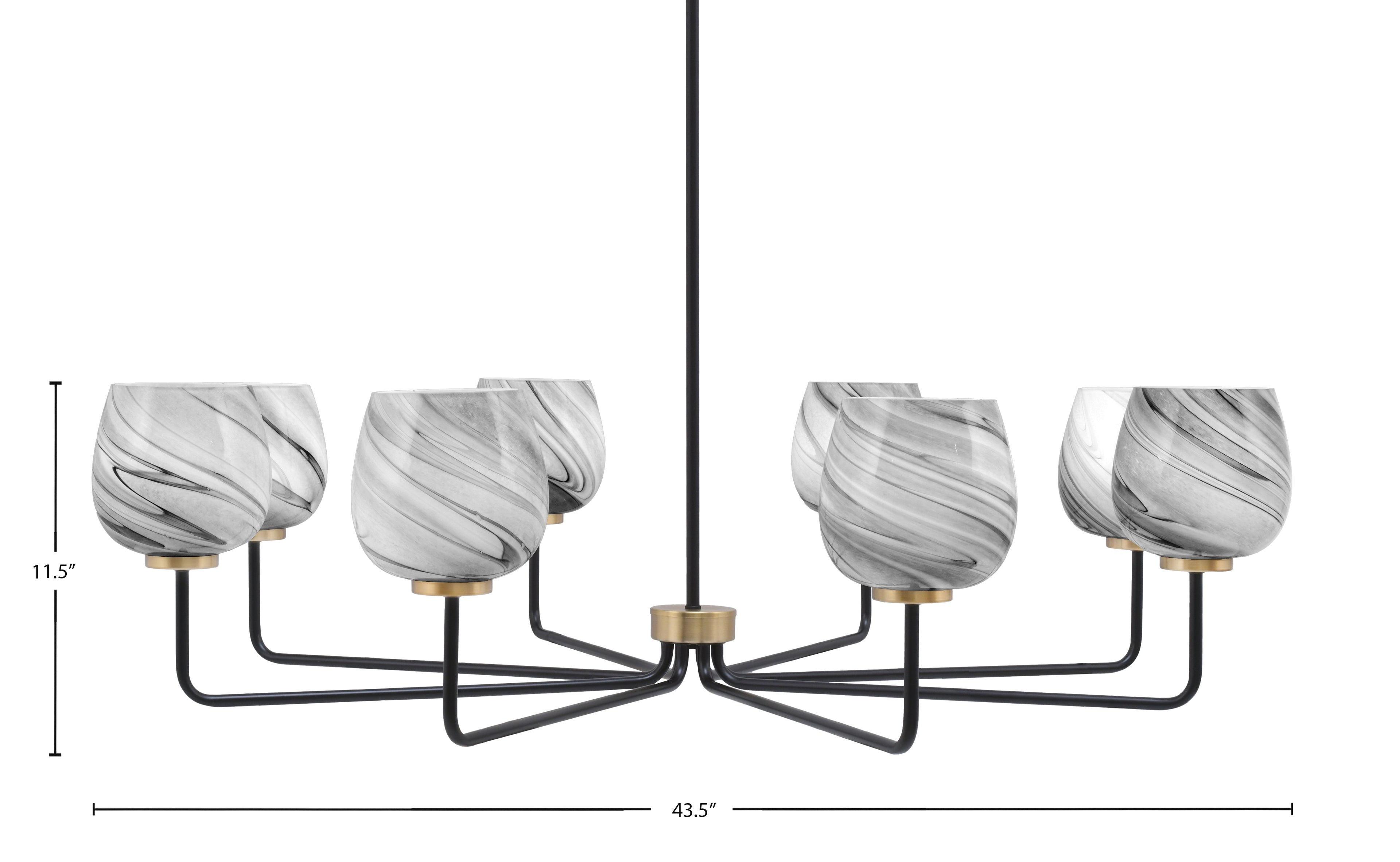 Sandia Eight Light Chandelier in Matte Black & New Age Brass with Onyx Swirl Shade