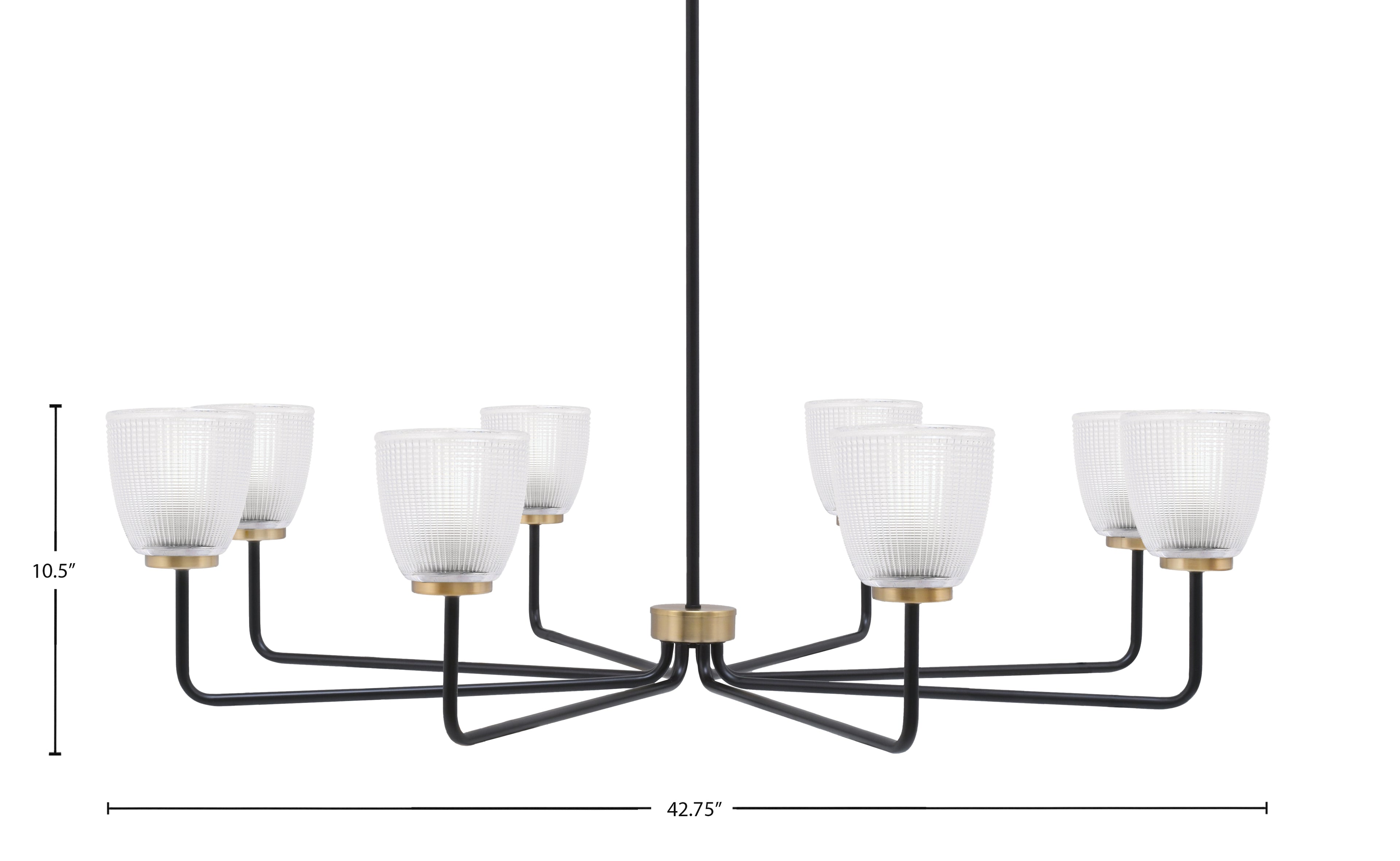 Sandia Eight Light Chandelier in Matte Black & New Age Brass with Clear Ribbed Shade
