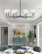 Sandia Eight Light Chandelier in Matte Black & New Age Brass with Clear Ribbed Shade