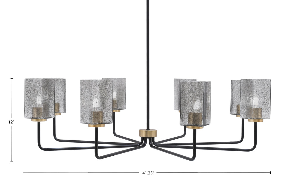 Sandia Eight Light Chandelier in Matte Black & New Age Brass with Smoke Bubble Shade