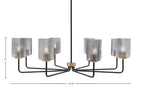 Sandia Eight Light Chandelier in Matte Black & New Age Brass with Smoke Bubble Shade