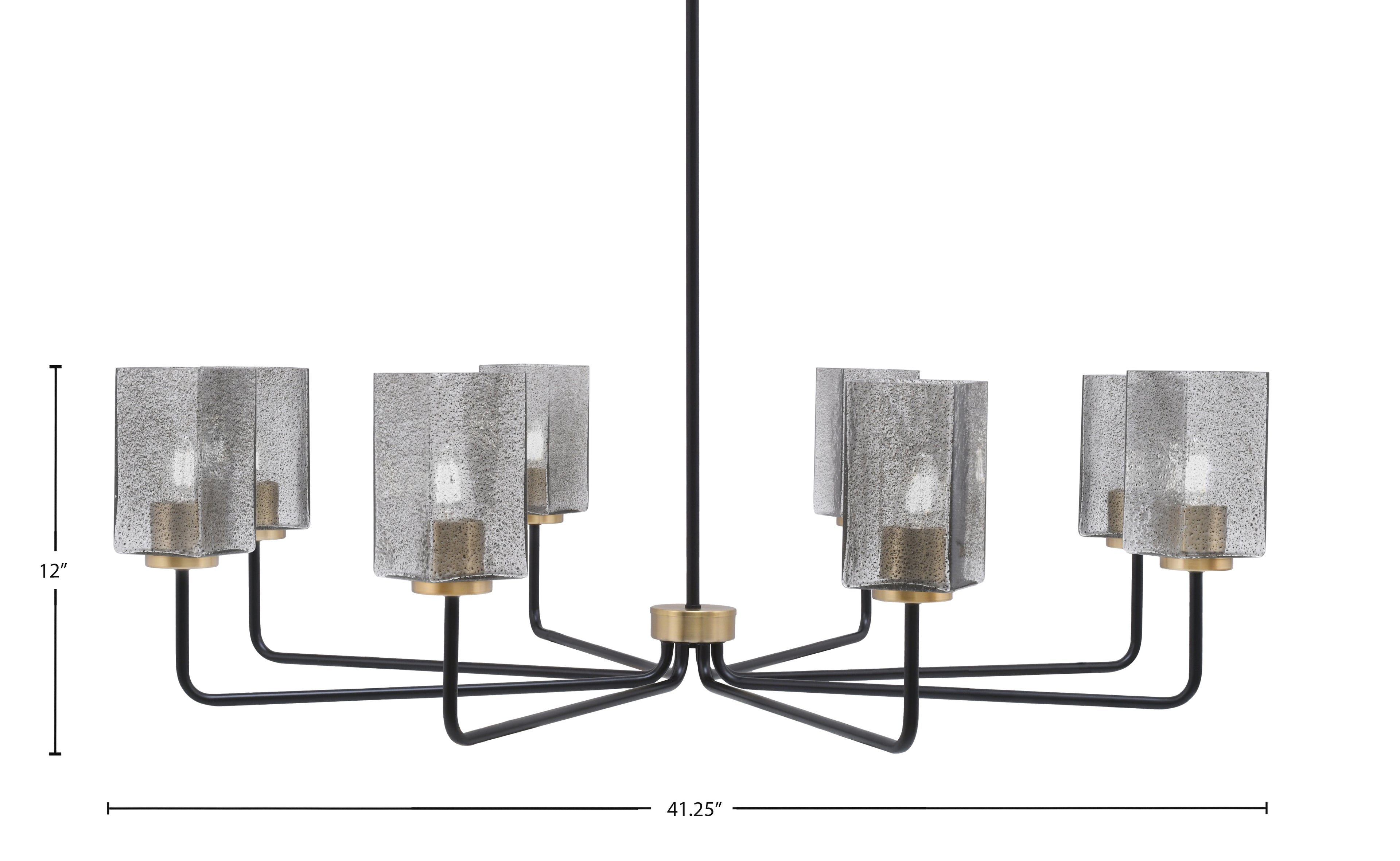 Sandia Eight Light Chandelier in Matte Black & New Age Brass with Smoke Bubble Shade