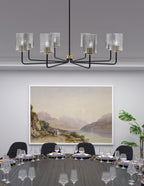 Sandia Eight Light Chandelier in Matte Black & New Age Brass with Smoke Bubble Shade