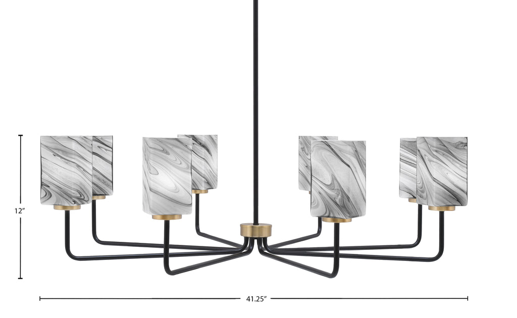 Sandia Eight Light Chandelier in Matte Black & New Age Brass with Onyx Swirl Shade