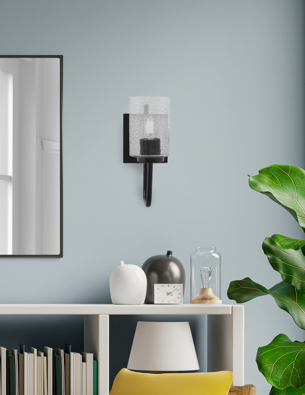 Sandia One Light Wall Sconce in Matte Black with Smoke Bubble Shade