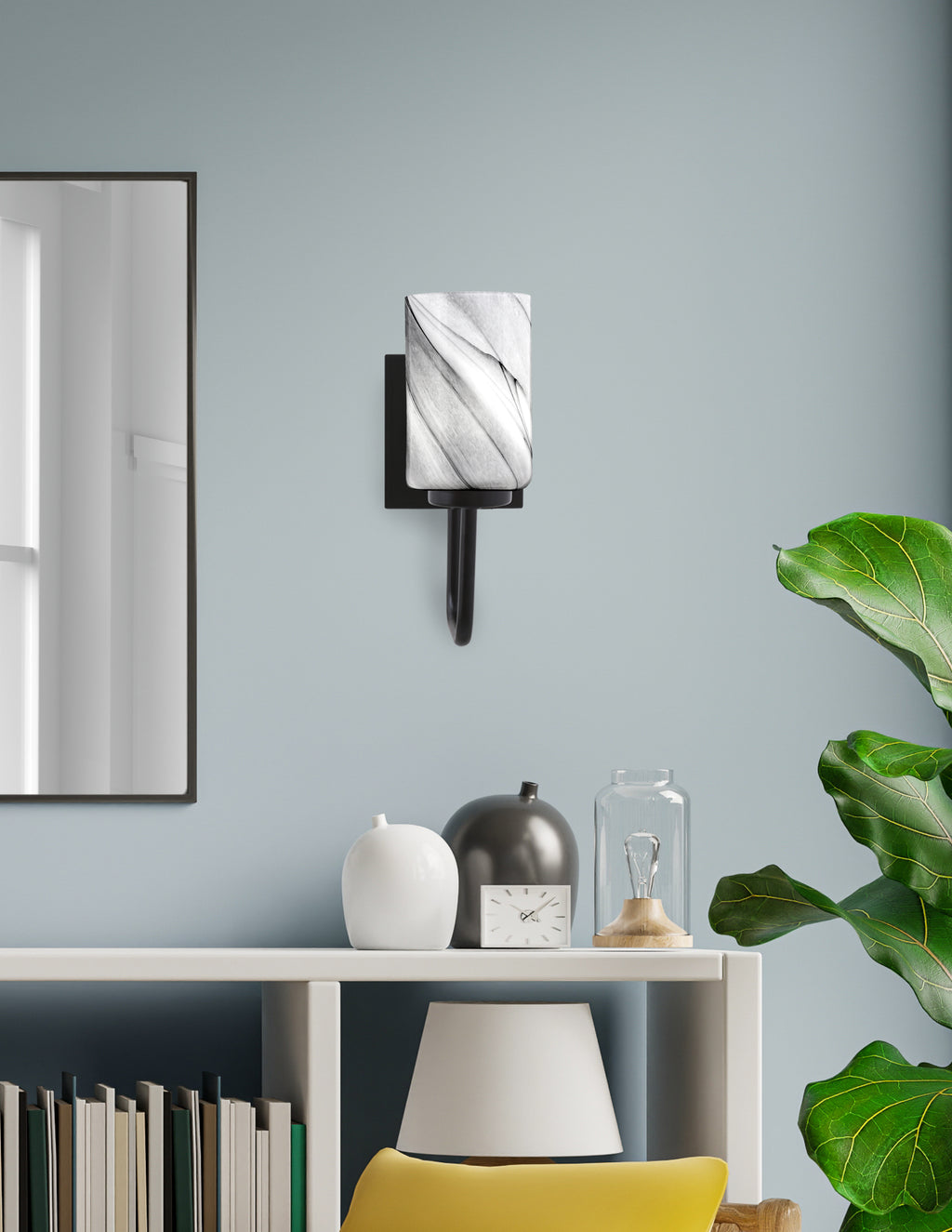 Sandia One Light Wall Sconce in Matte Black with Onyx Swirl Shade