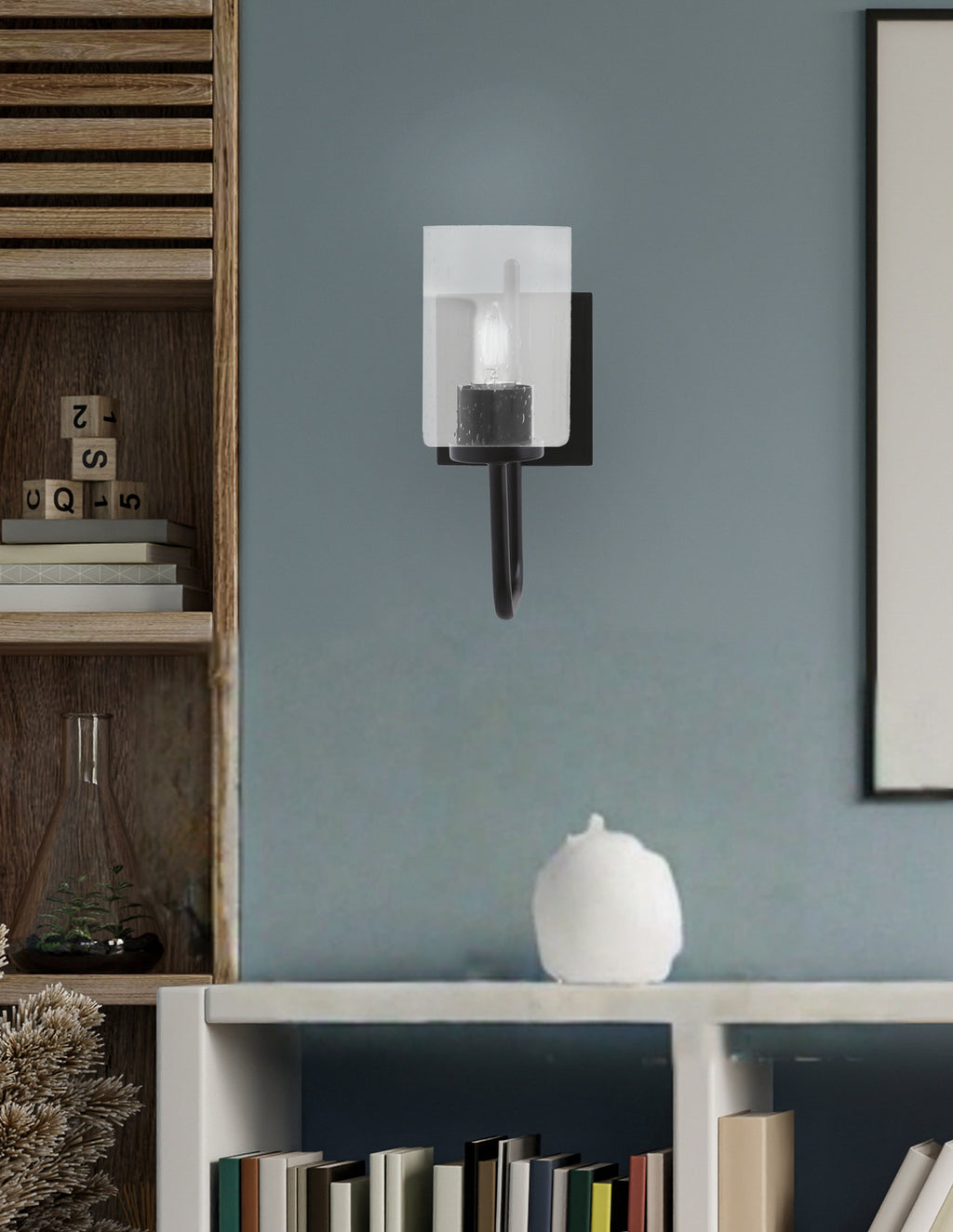 Sandia One Light Wall Sconce in Matte Black with Clear Bubble Shade