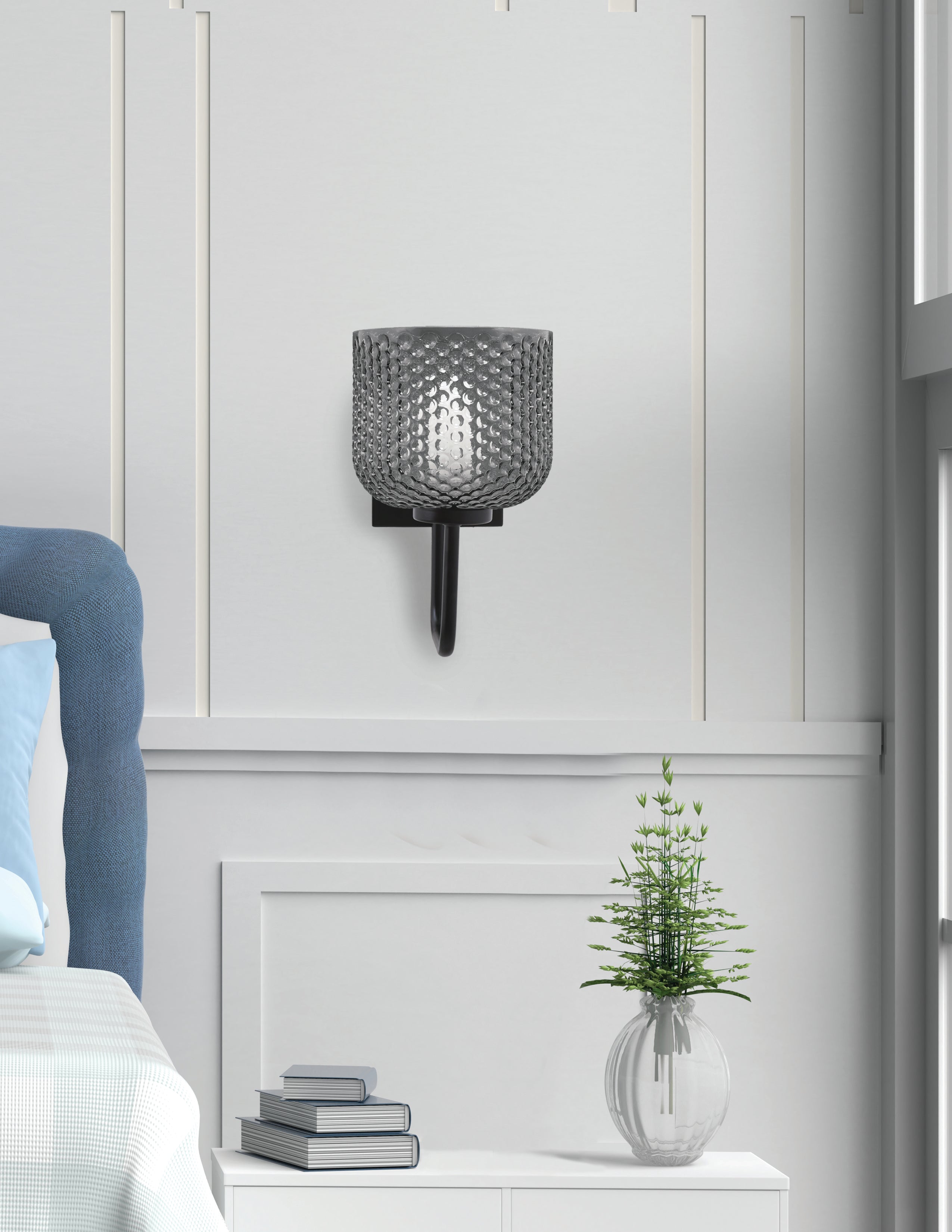 Sandia One Light Wall Sconce in Matte Black with Smoke Textured Shade