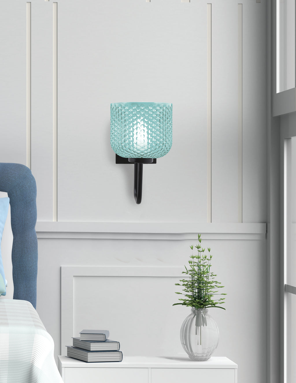 Sandia One Light Wall Sconce in Matte Black with Turquoise Textured Shade