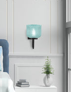 Sandia One Light Wall Sconce in Matte Black with Turquoise Textured Shade