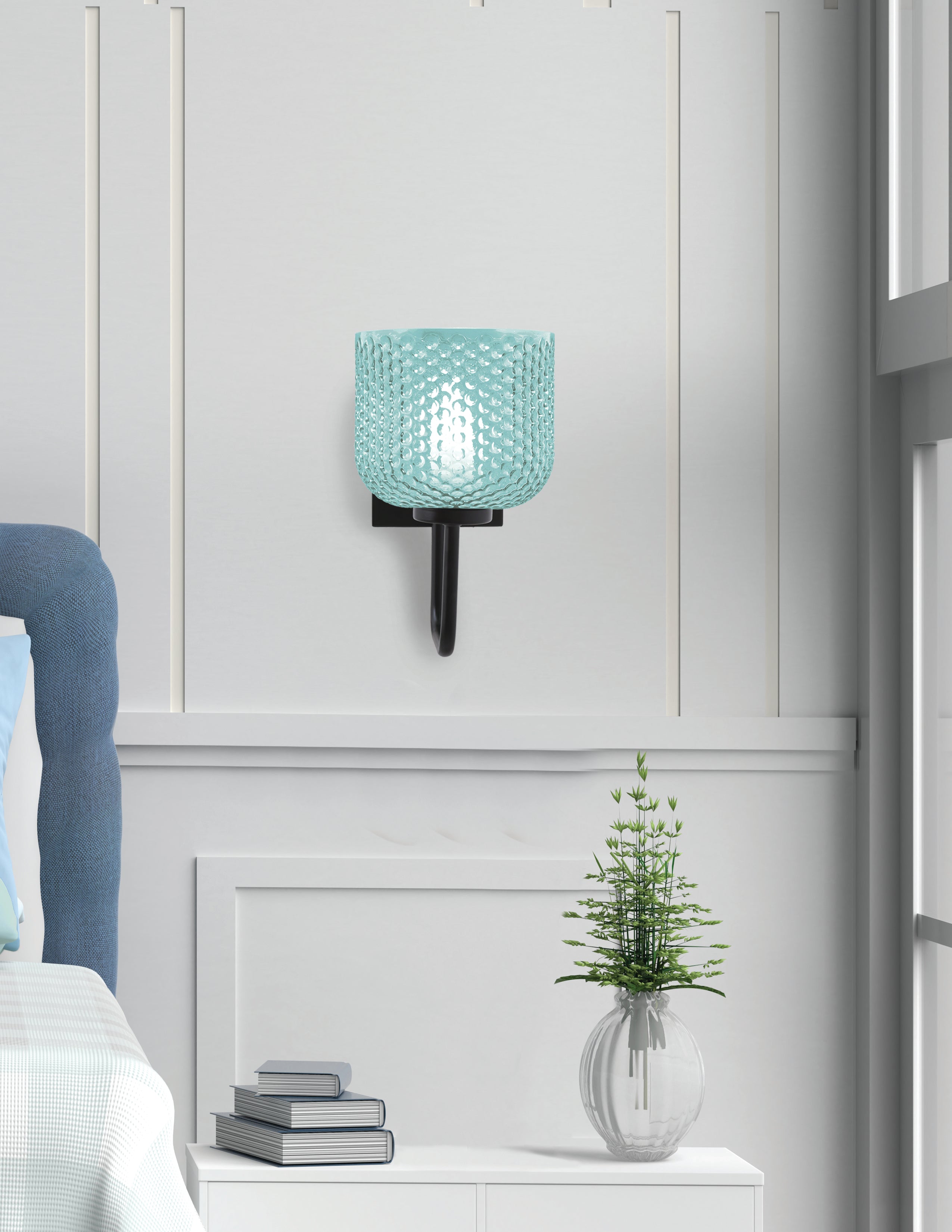 Sandia One Light Wall Sconce in Matte Black with Turquoise Textured Shade