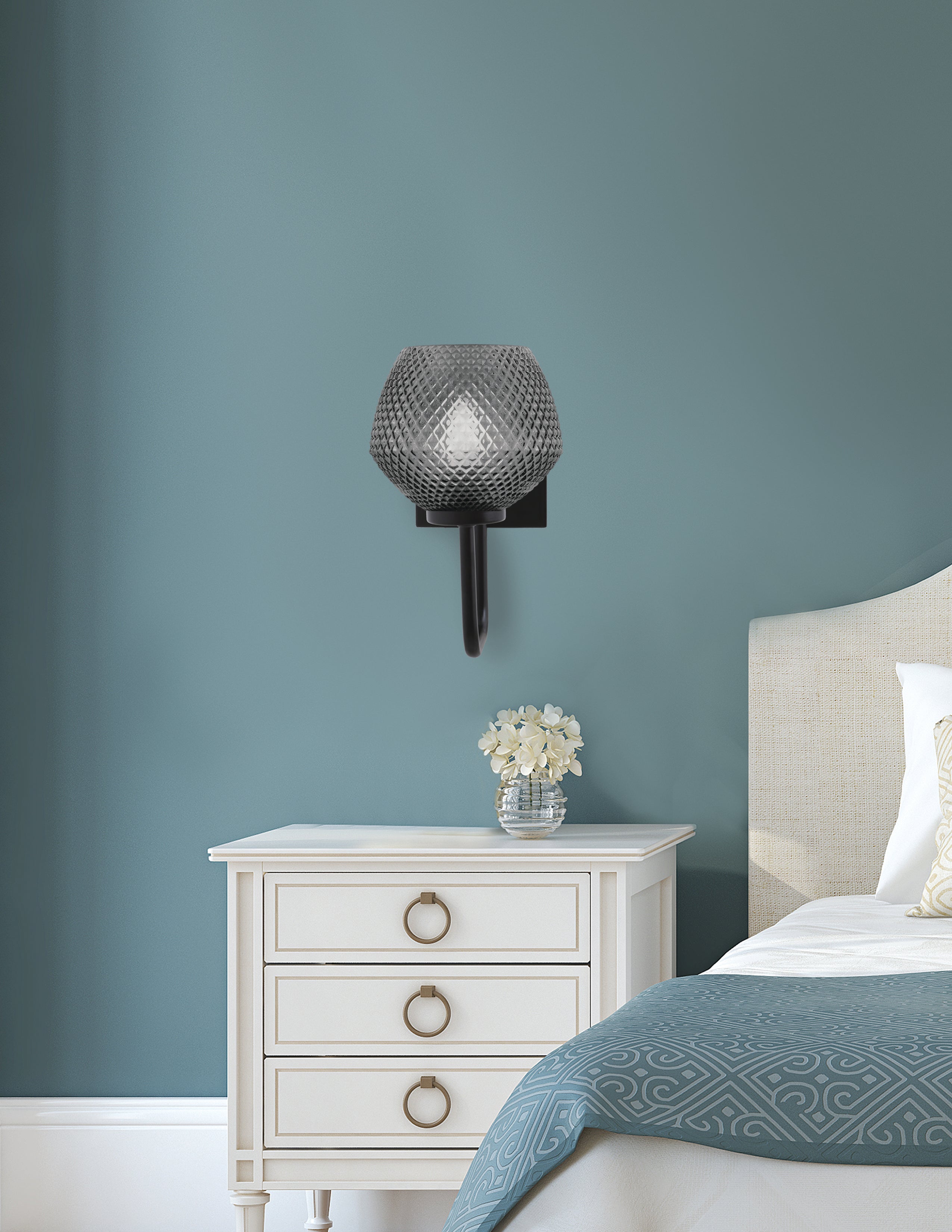 Sandia One Light Wall Sconce in Matte Black with Smoke Textured Shade
