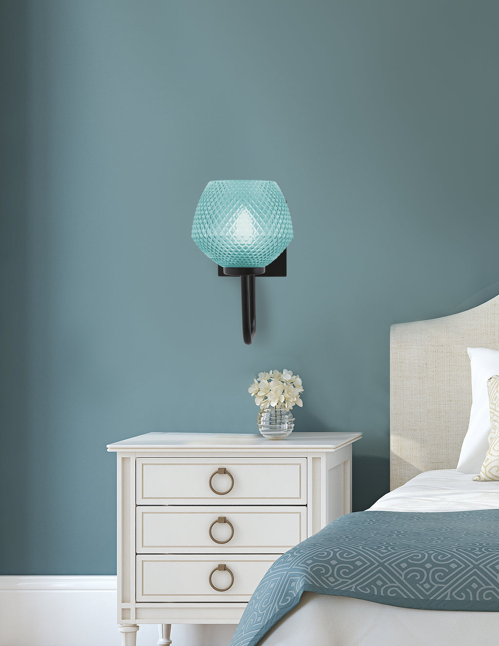 Sandia One Light Wall Sconce in Matte Black with Turquoise Textured Shade