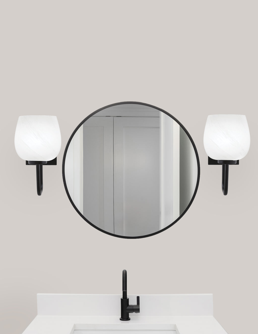 Sandia One Light Wall Sconce in Matte Black with White Marble Shade
