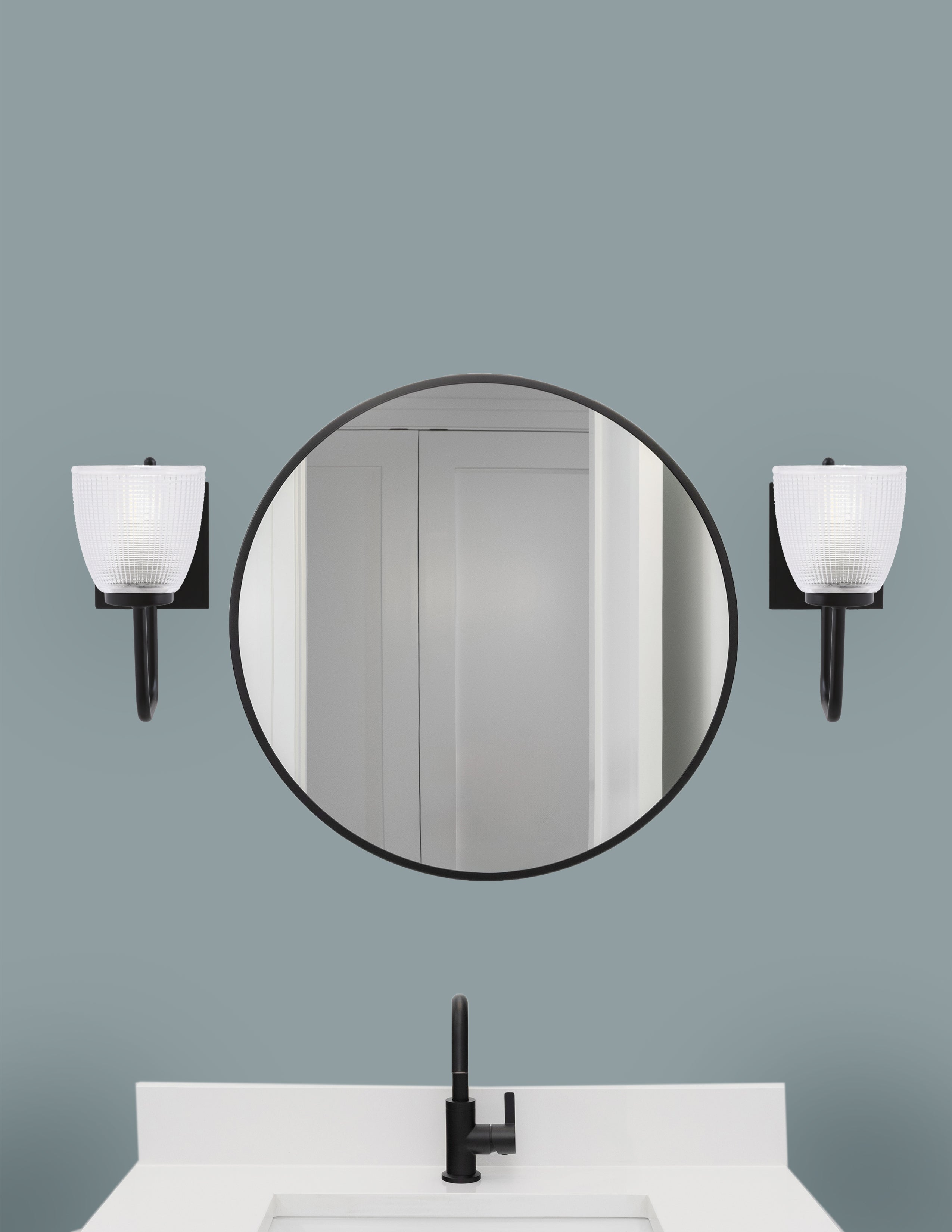 Sandia One Light Wall Sconce in Matte Black with Clear Ribbed Shade