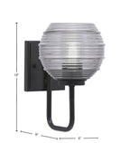 Sandia One Light Wall Sconce in Matte Black with Smoke Ribbed Shade
