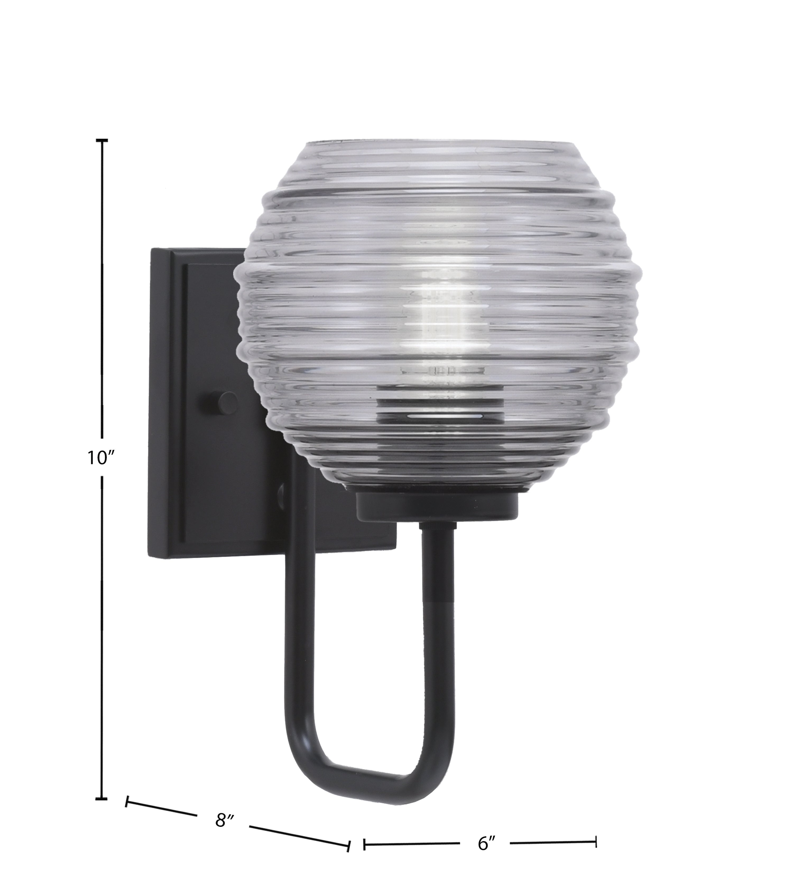 Sandia One Light Wall Sconce in Matte Black with Smoke Ribbed Shade