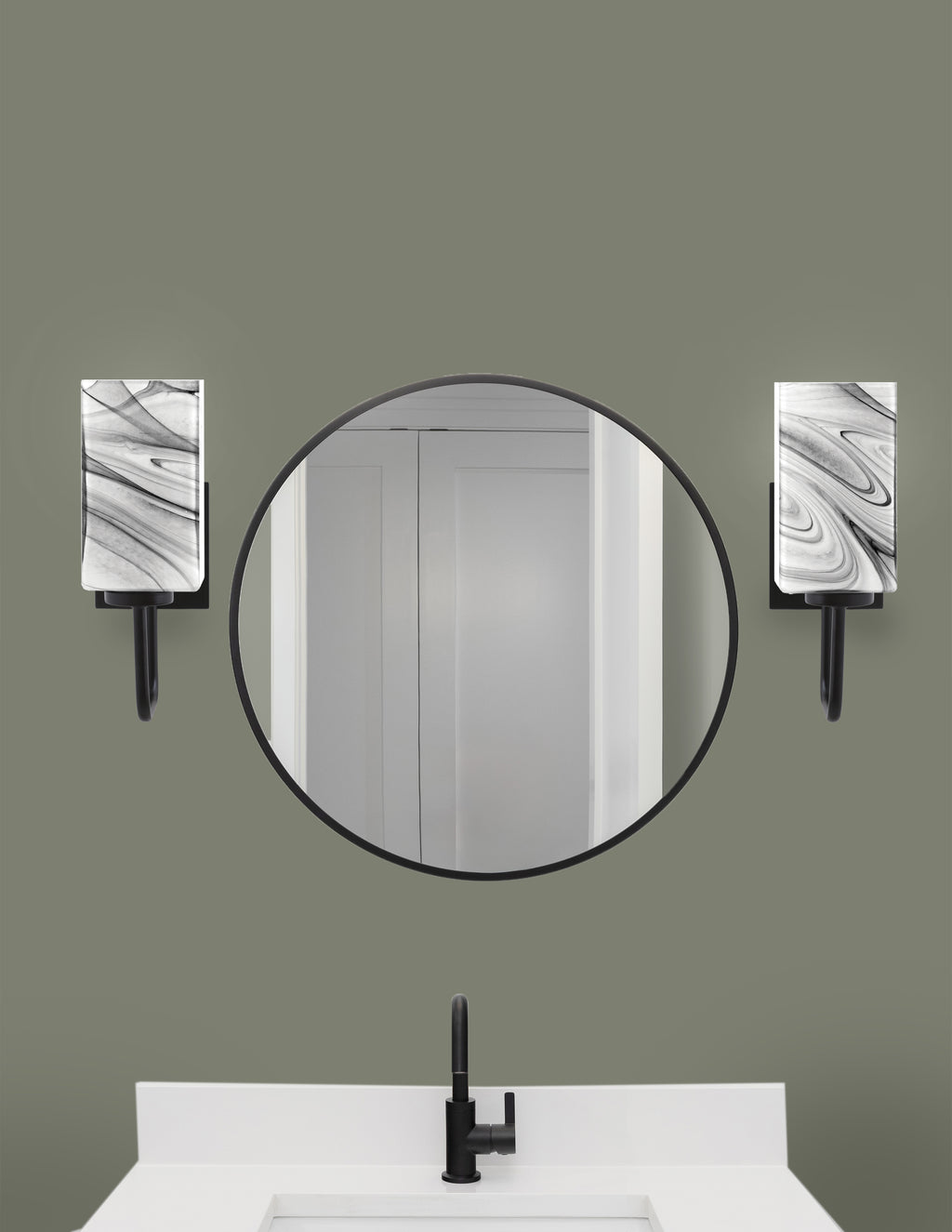 Sandia One Light Wall Sconce in Matte Black with Onyx Swirl Shade