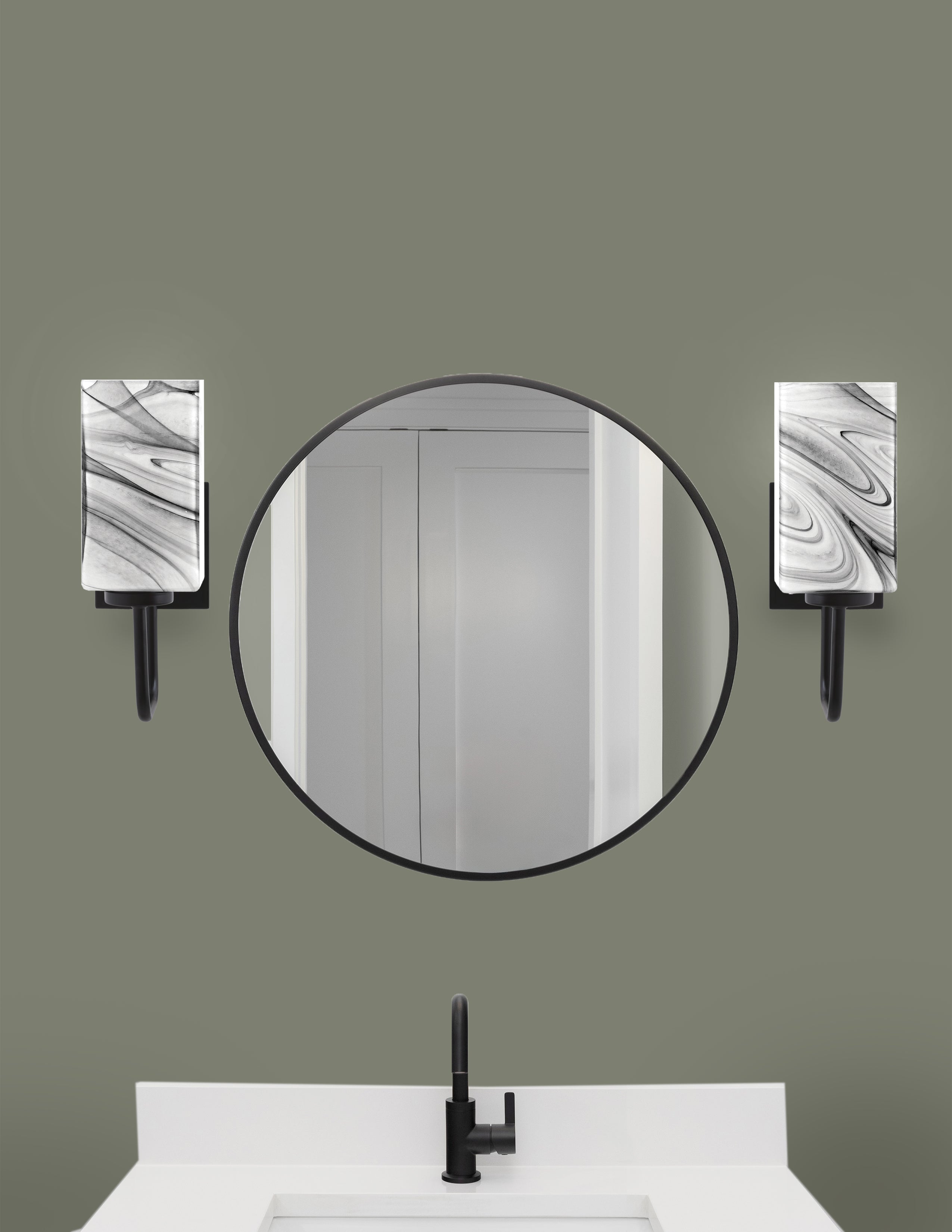 Sandia One Light Wall Sconce in Matte Black with Onyx Swirl Shade