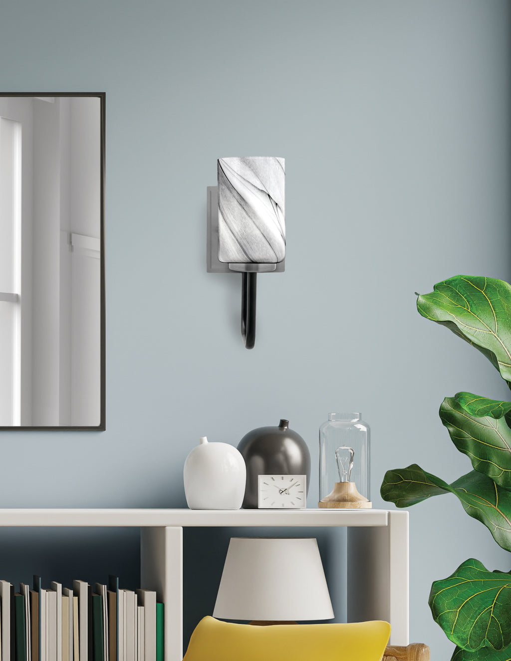 Sandia One Light Wall Sconce in Matte Black & Graphite with Onyx Swirl Shade