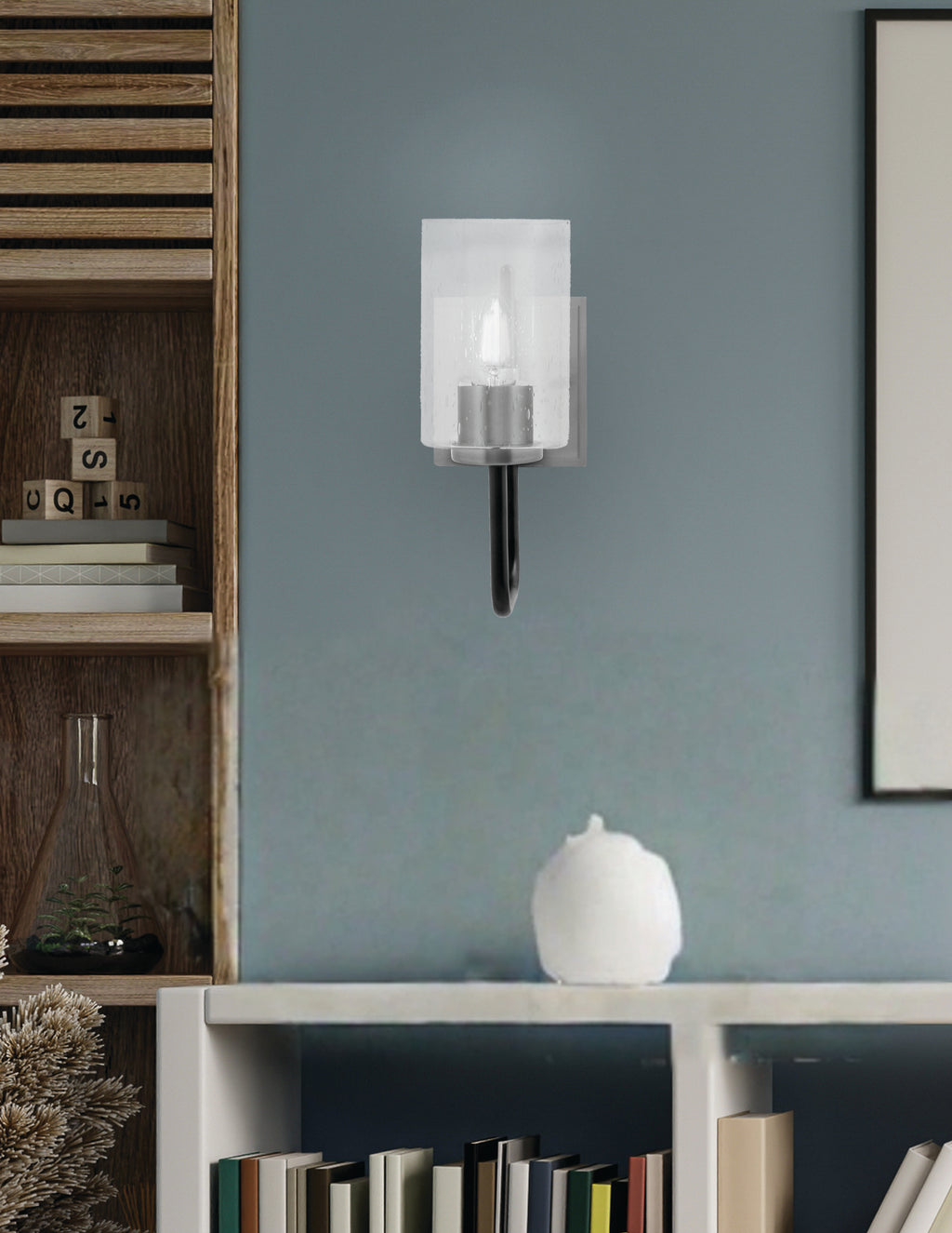 Sandia One Light Wall Sconce in Matte Black & Graphite with Clear Bubble Shade