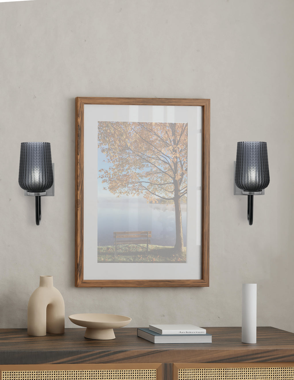 Sandia One Light Wall Sconce in Matte Black & Graphite with Smoke Textured Shade