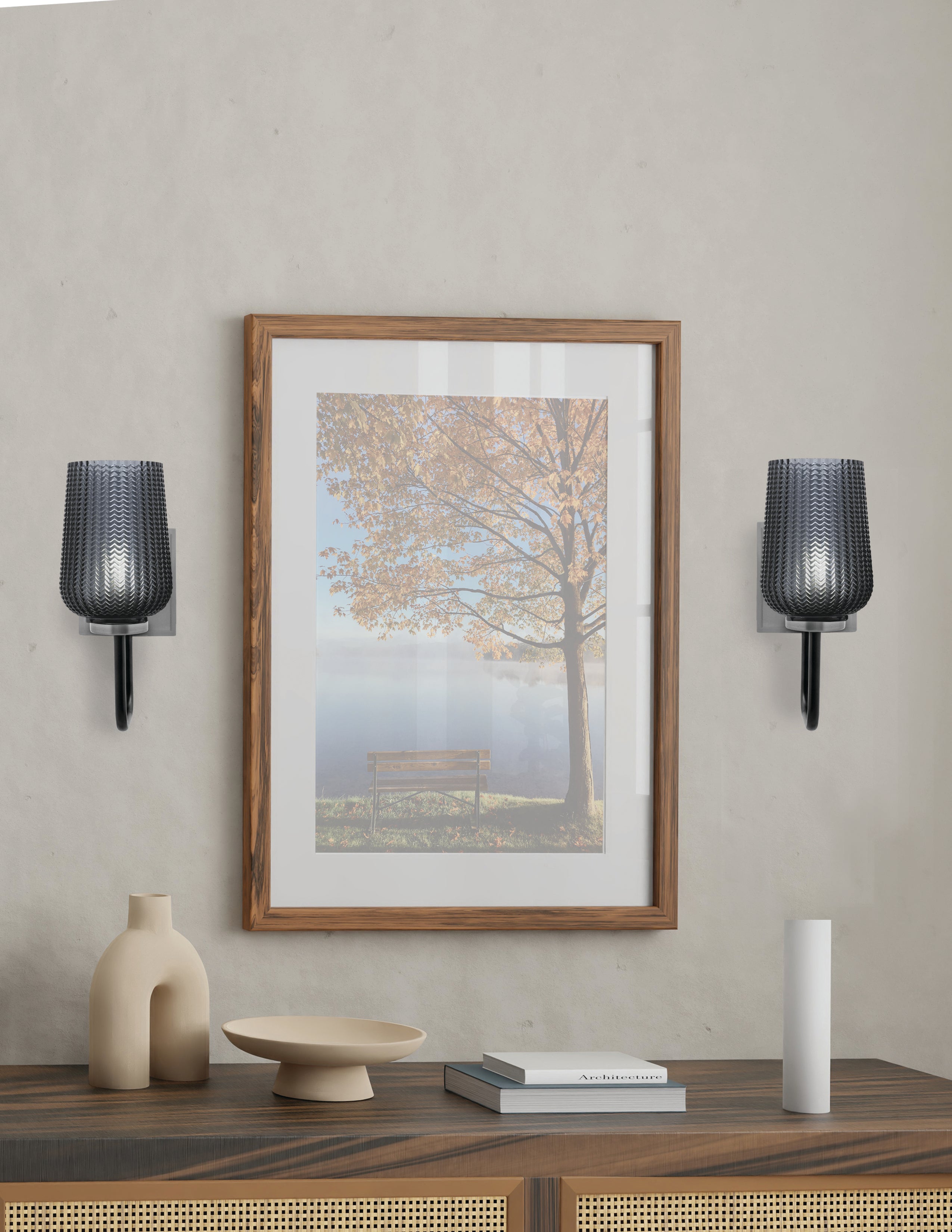 Sandia One Light Wall Sconce in Matte Black & Graphite with Smoke Textured Shade