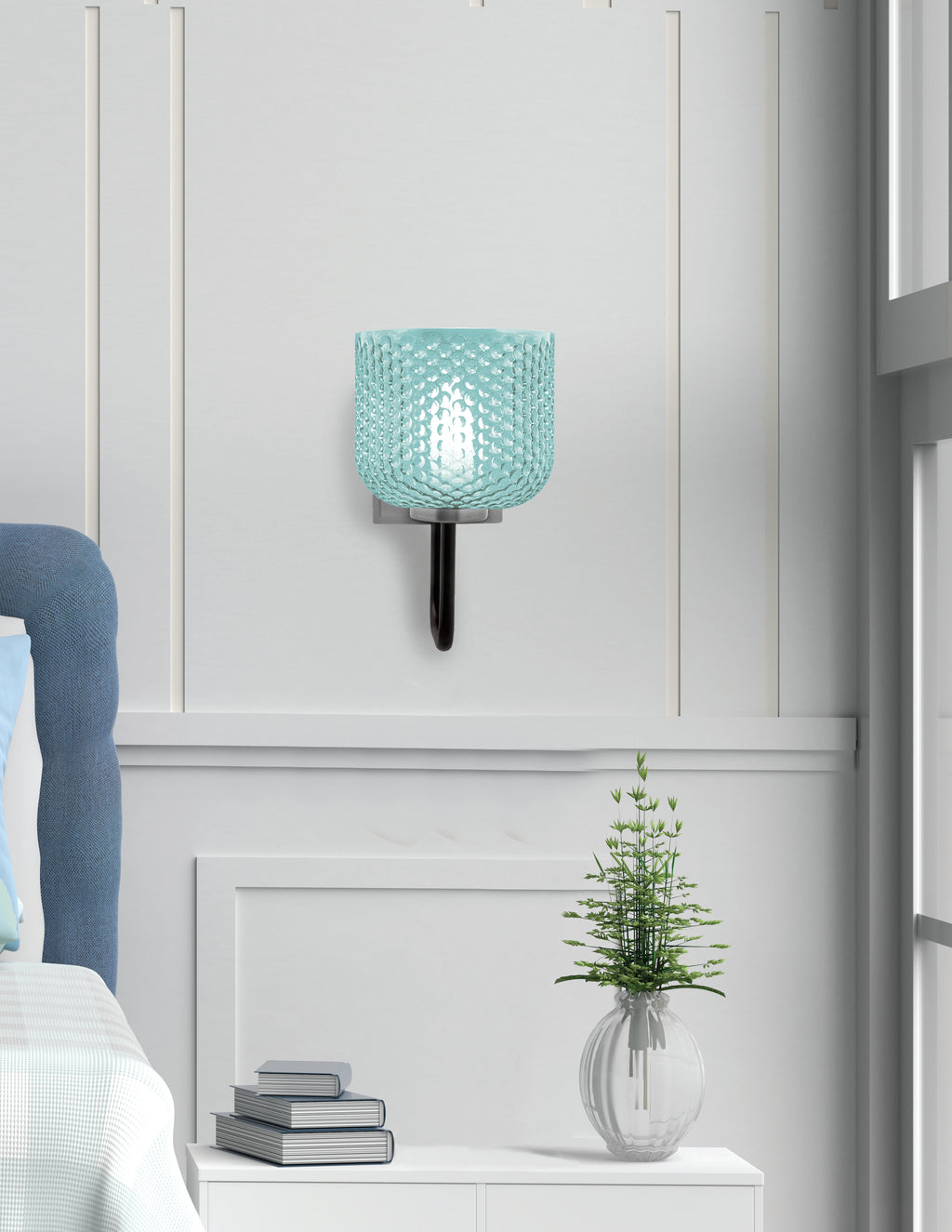 Sandia One Light Wall Sconce in Matte Black & Graphite with Turquoise Textured Shade