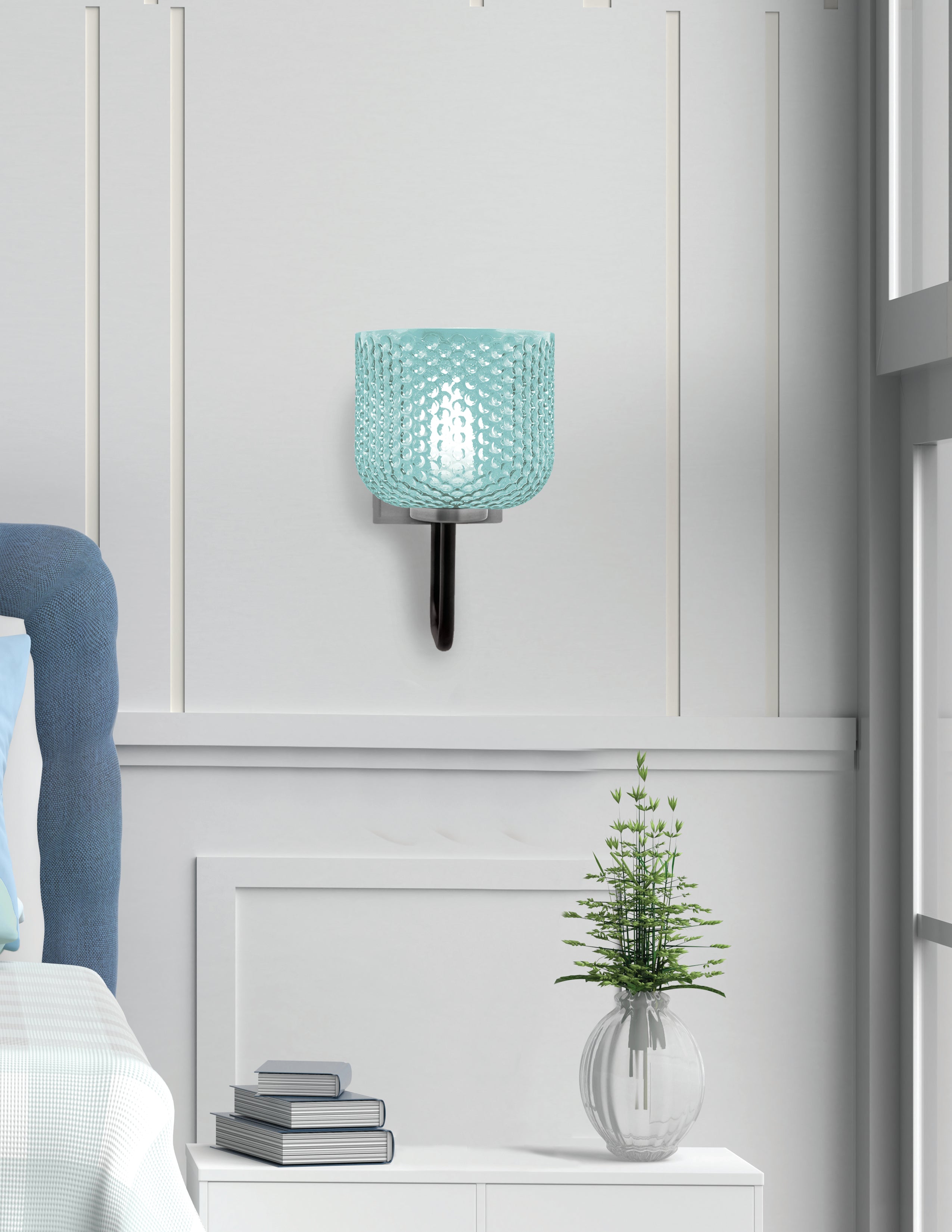 Sandia One Light Wall Sconce in Matte Black & Graphite with Turquoise Textured Shade