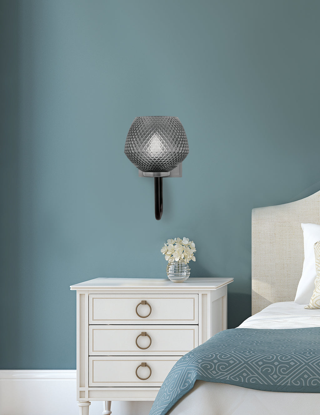 Sandia One Light Wall Sconce in Matte Black & Graphite with Smoke Textured Shade