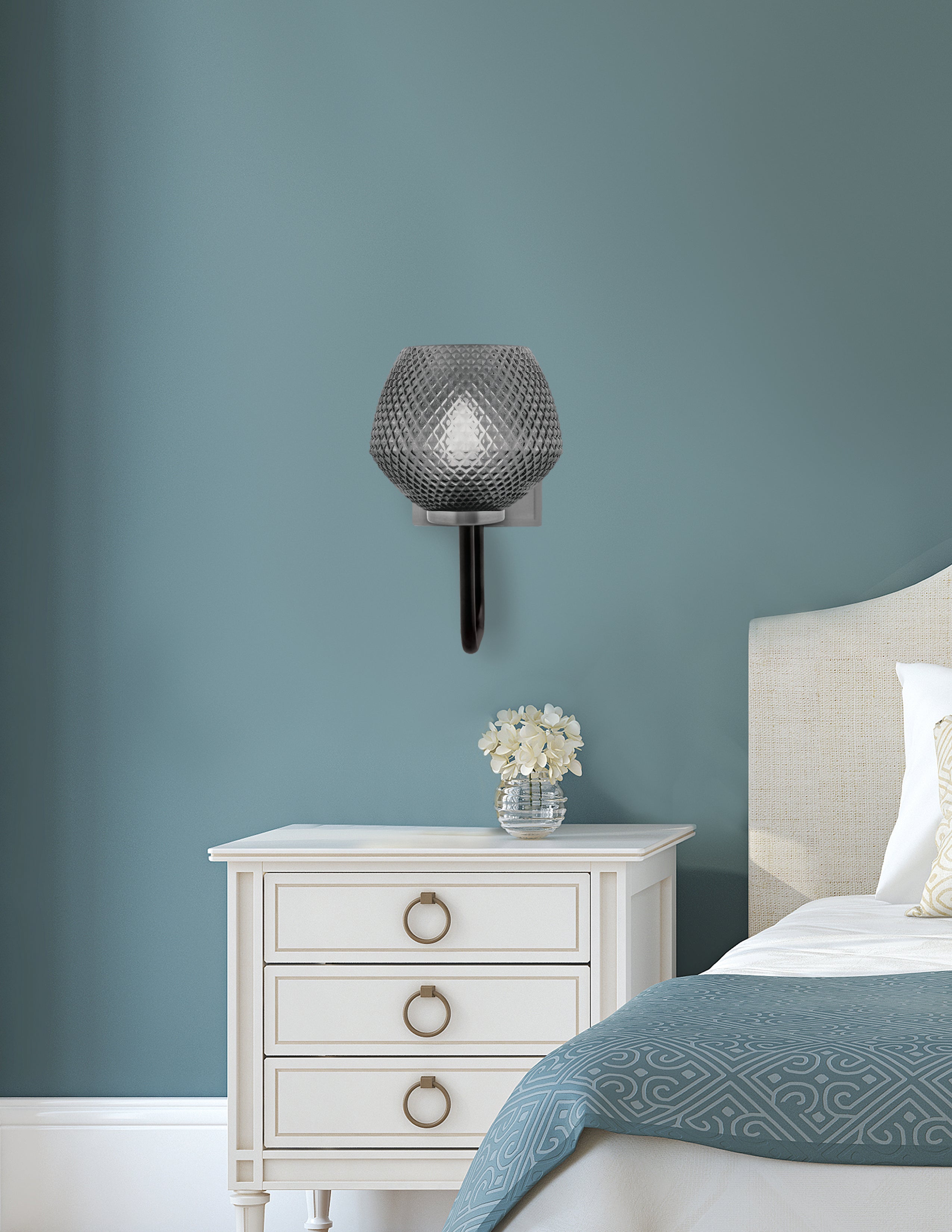 Sandia One Light Wall Sconce in Matte Black & Graphite with Smoke Textured Shade